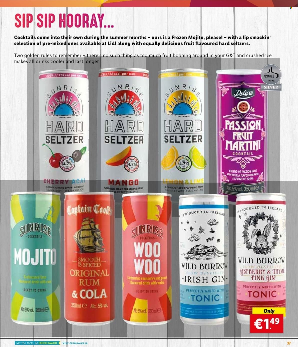 thumbnail - Lidl offer  - Sales products - cherries, tonic, gin, rum, vodka, Martini, Hard Seltzer. Page 41.