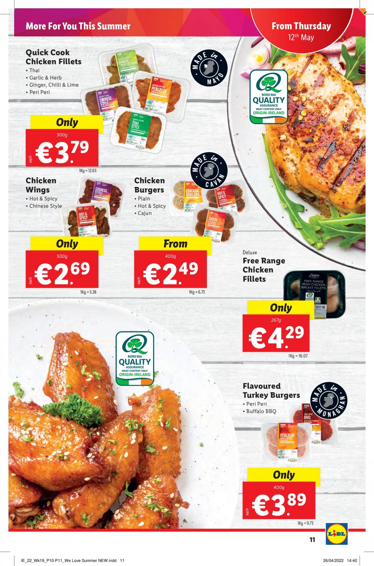 thumbnail - Lidl offer  - 12.05.2022 - 18.05.2022 - Sales products - ginger, hamburger, mayonnaise, chicken wings, chicken breasts, turkey burger. Page 11.