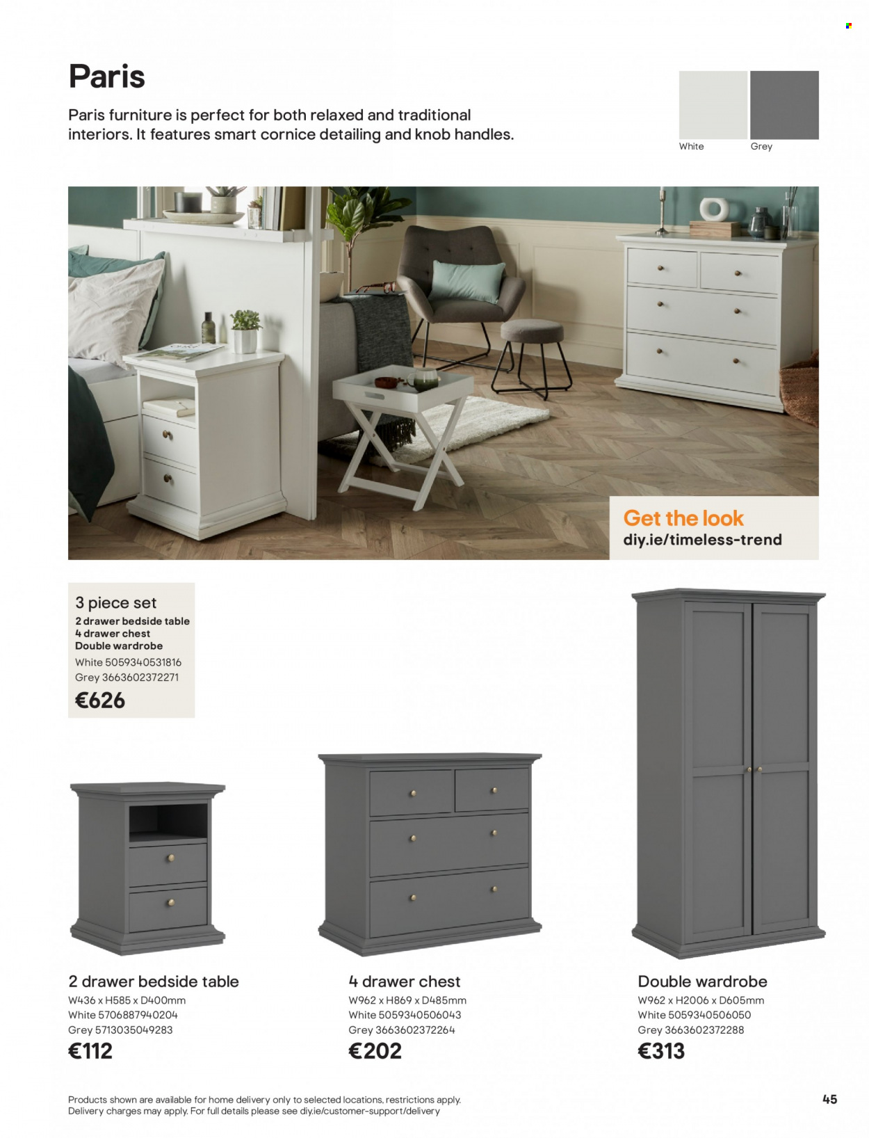 thumbnail - B&Q offer  - Sales products - table, wardrobe, bedside table. Page 45.