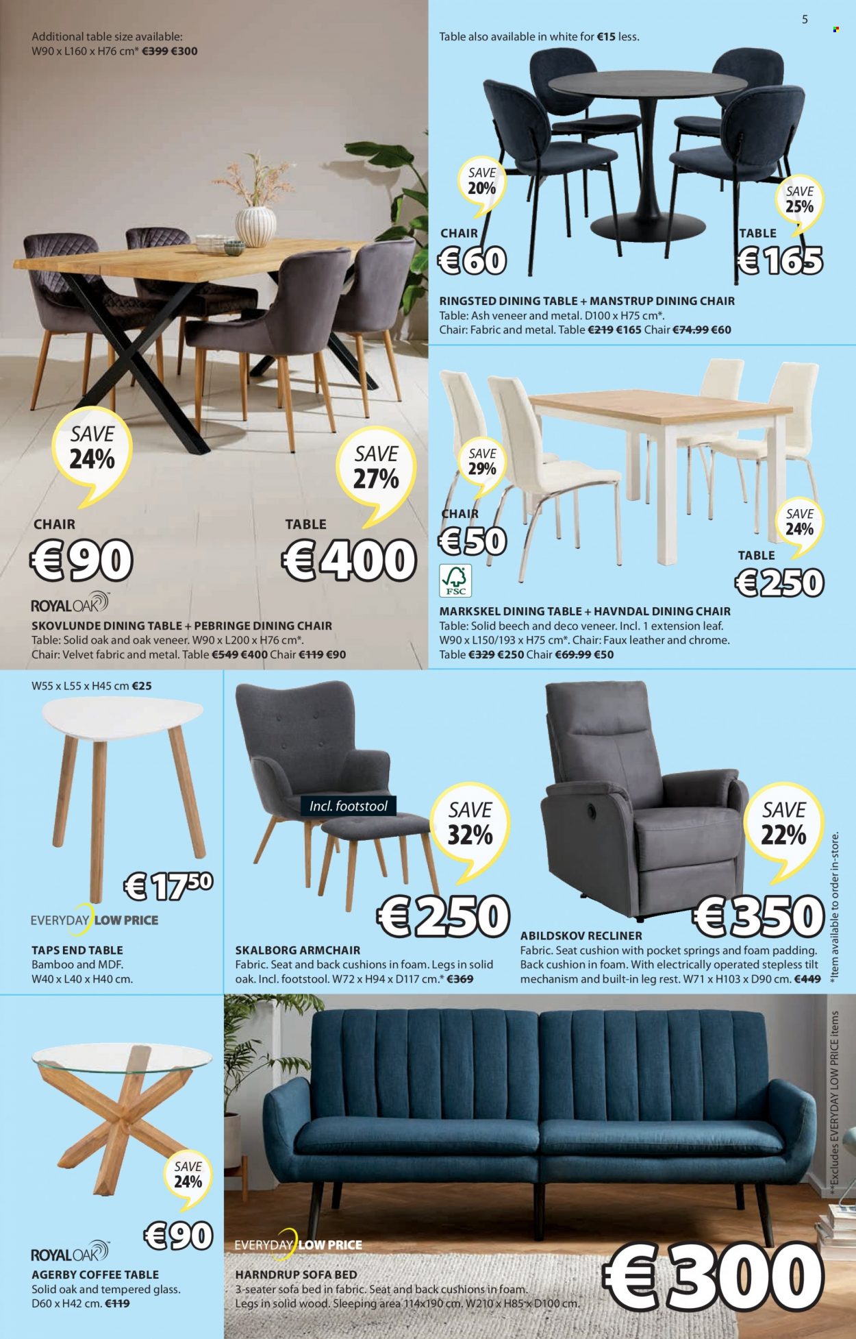 thumbnail - JYSK offer  - 12.05.2022 - 25.05.2022 - Sales products - dining table, chair, dining chair, arm chair, sofa, sofa bed, recliner chair, coffee table, end table, bed, cushion, chair pad. Page 5.