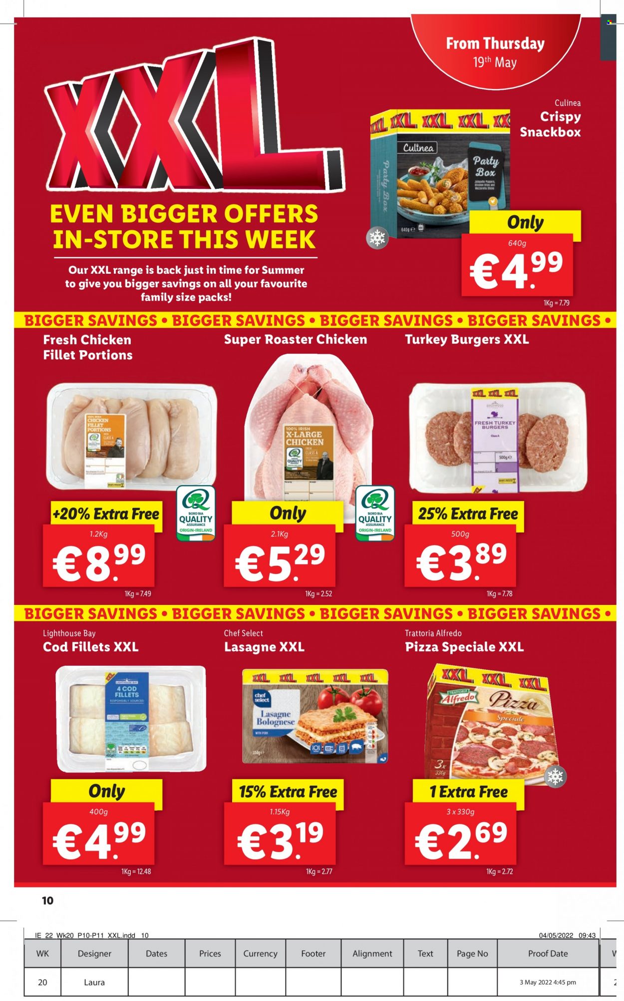 thumbnail - Lidl offer  - 19.05.2022 - 25.05.2022 - Sales products - cod, pizza, hamburger, turkey burger, roaster. Page 10.