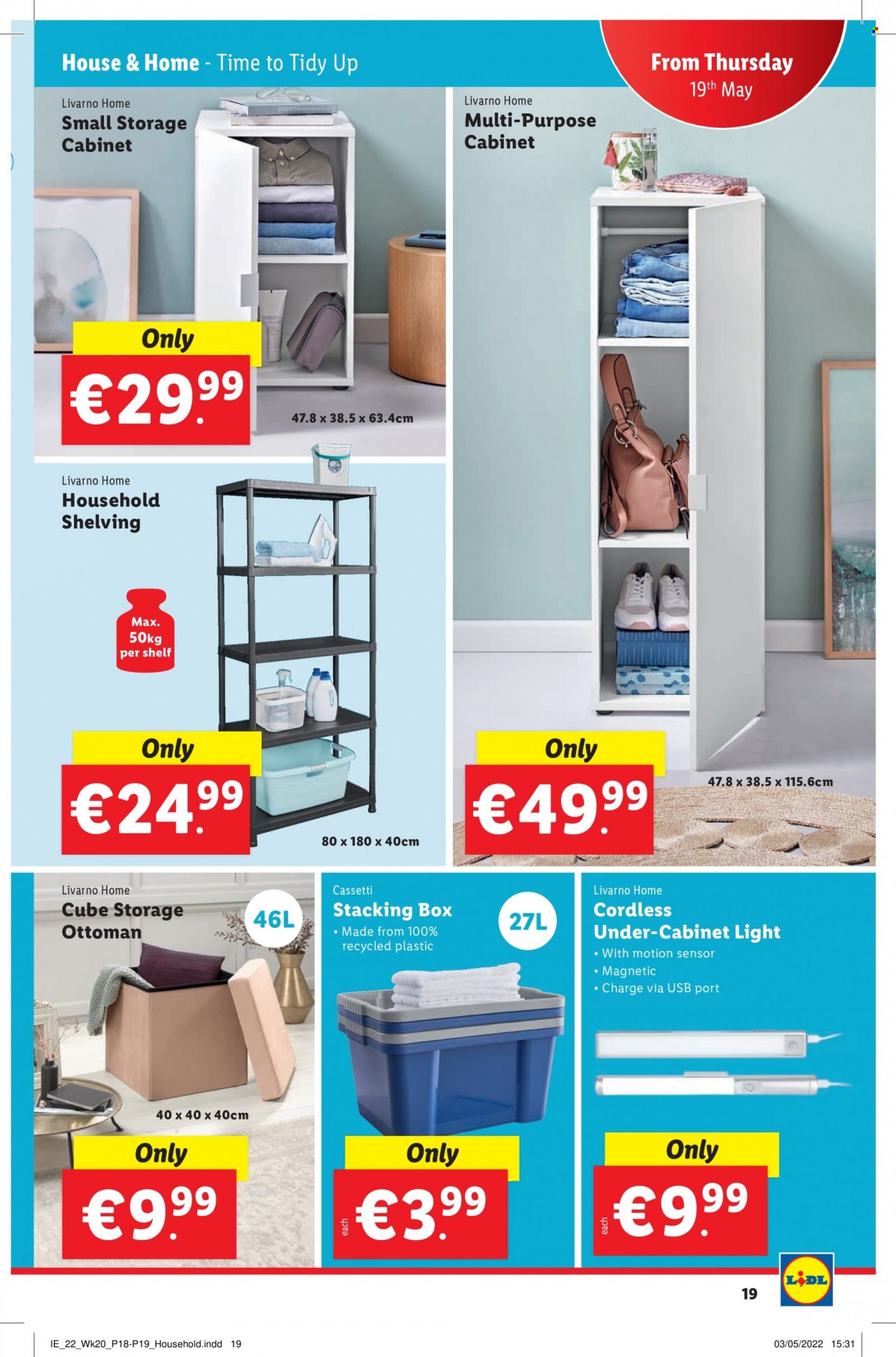 thumbnail - Lidl offer  - 19.05.2022 - 25.05.2022 - Sales products - cabinet, ottoman, paper, motion sensor, tool cabinets. Page 19.