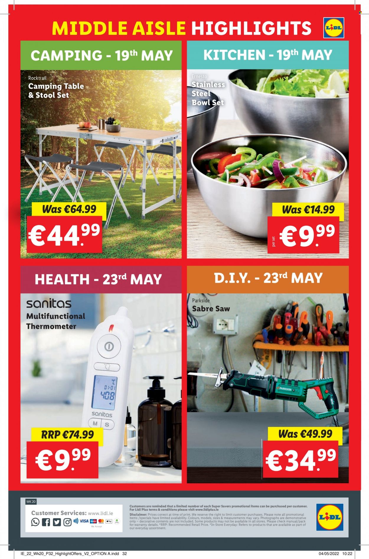 thumbnail - Lidl offer  - 19.05.2022 - 25.05.2022 - Sales products - table, stool, Parkside. Page 32.