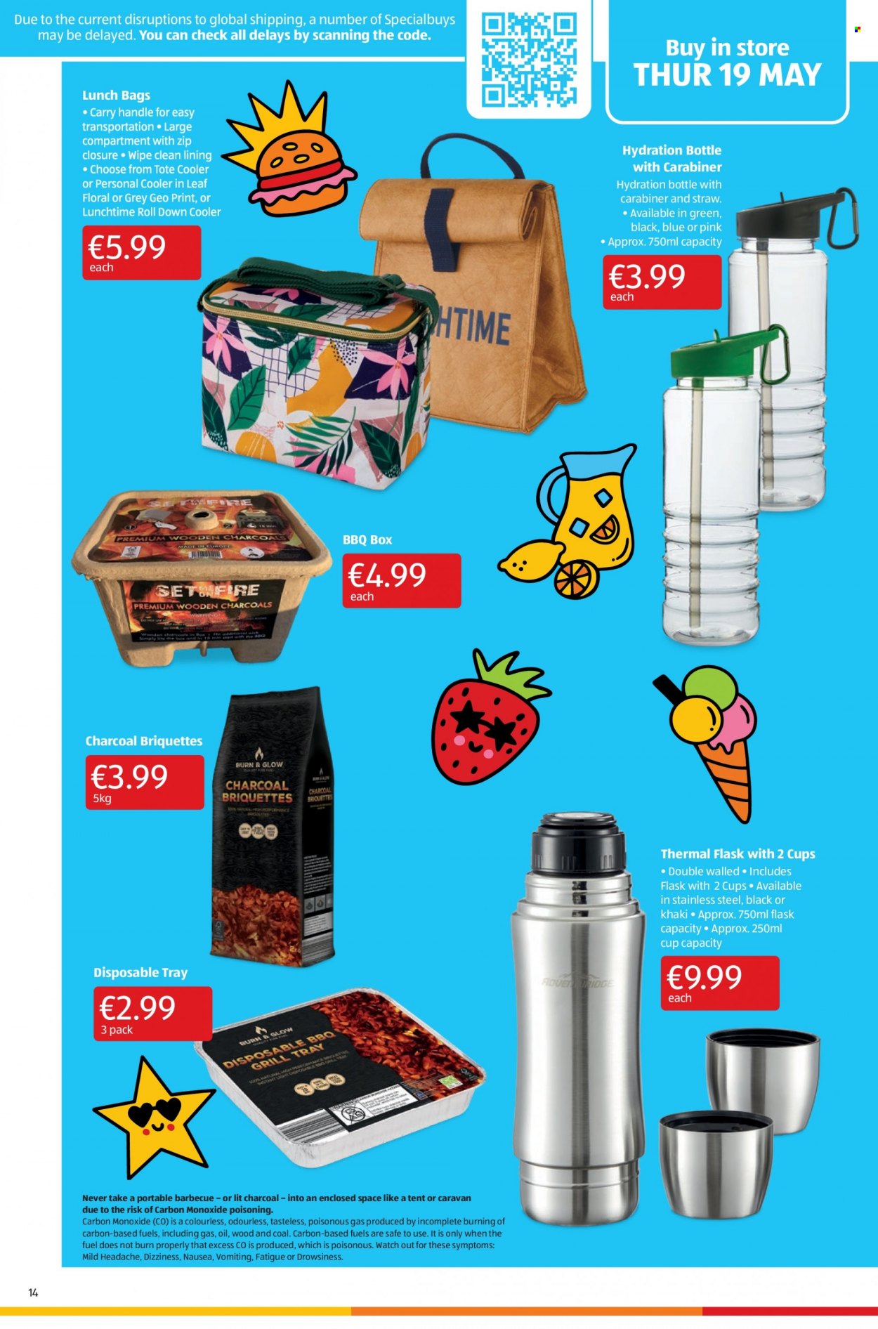 Aldi offer  - 19.5.2022 - 25.5.2022 - Sales products - bag, straw, thermoflask, tote, watch, tent. Page 14.