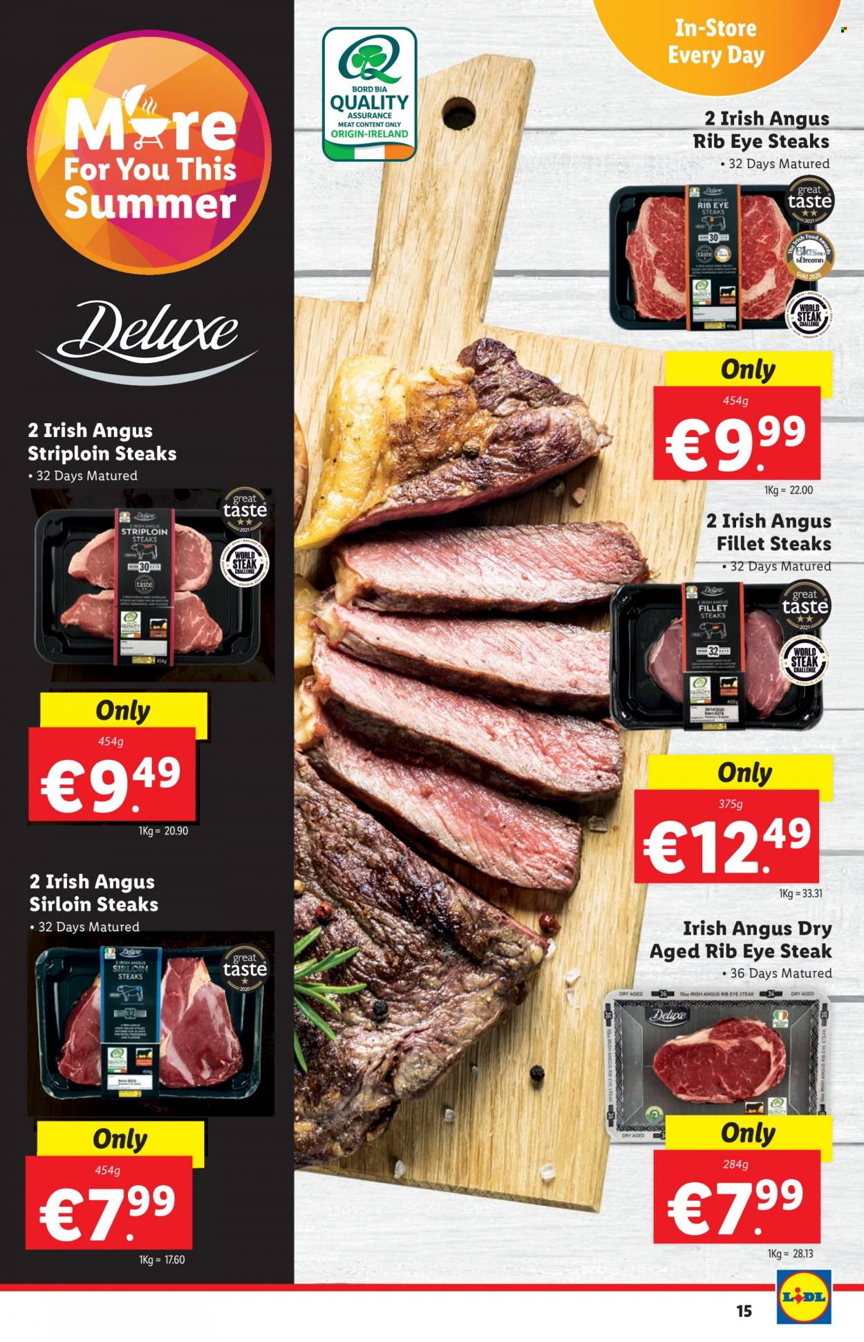thumbnail - Lidl offer  - 26.05.2022 - 01.06.2022 - Sales products - beef meat, steak, sirloin steak, ribeye steak, striploin steak. Page 15.