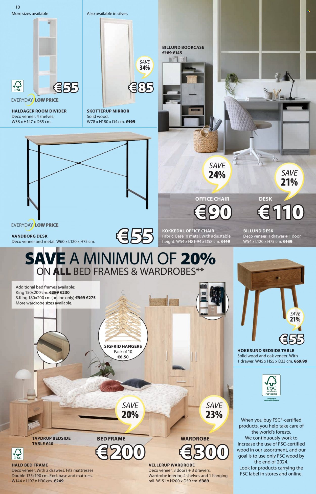 thumbnail - JYSK offer  - 19.05.2022 - 01.06.2022 - Sales products - table, chair, bookcase, wardrobes, bed, bed frame, mattress, wardrobe, bedside table, desk, office chair, mirror, hanger. Page 10.
