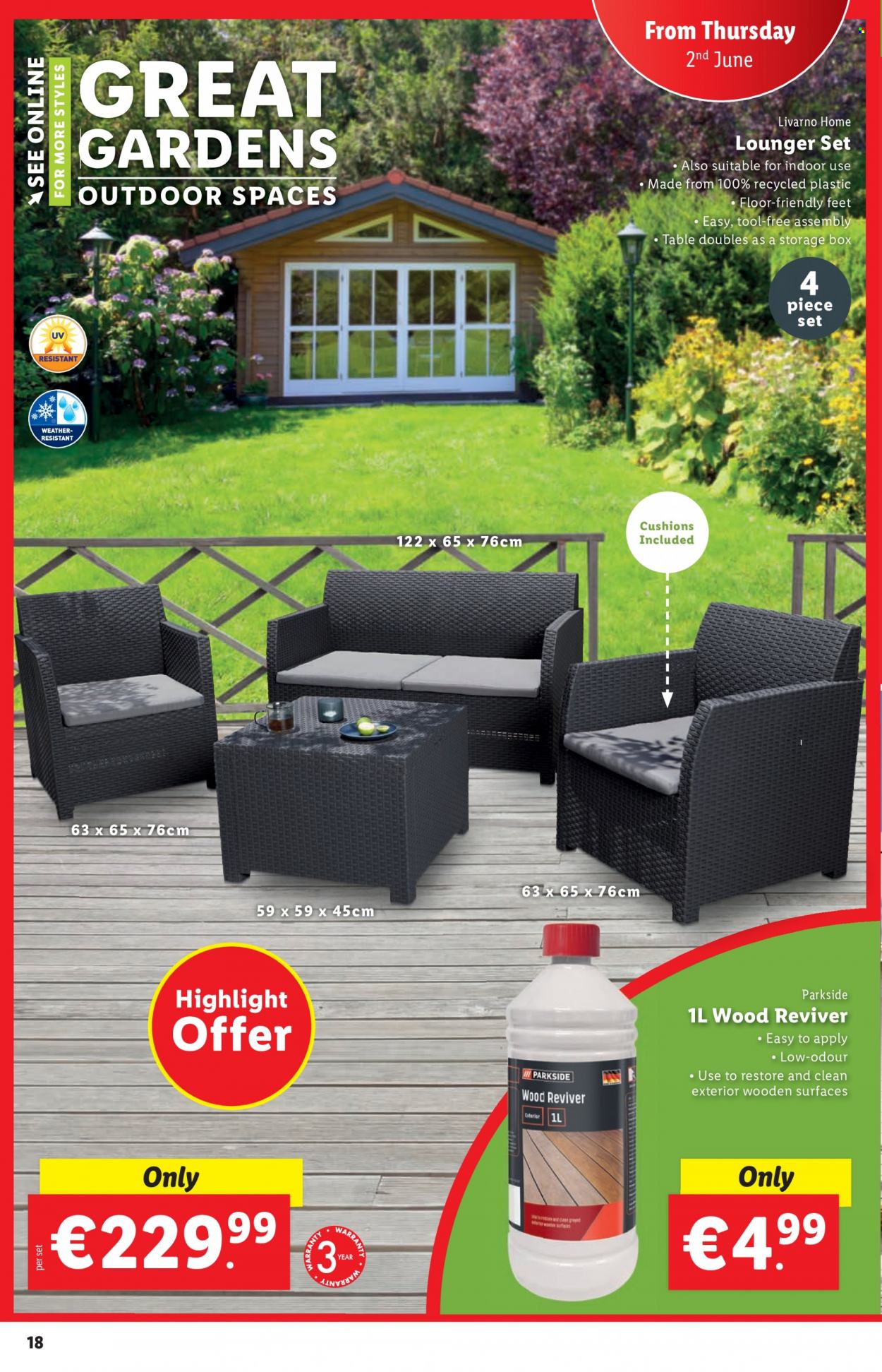 thumbnail - Lidl offer  - 02.06.2022 - 08.06.2022 - Sales products - storage box, table, cushion, Parkside. Page 18.