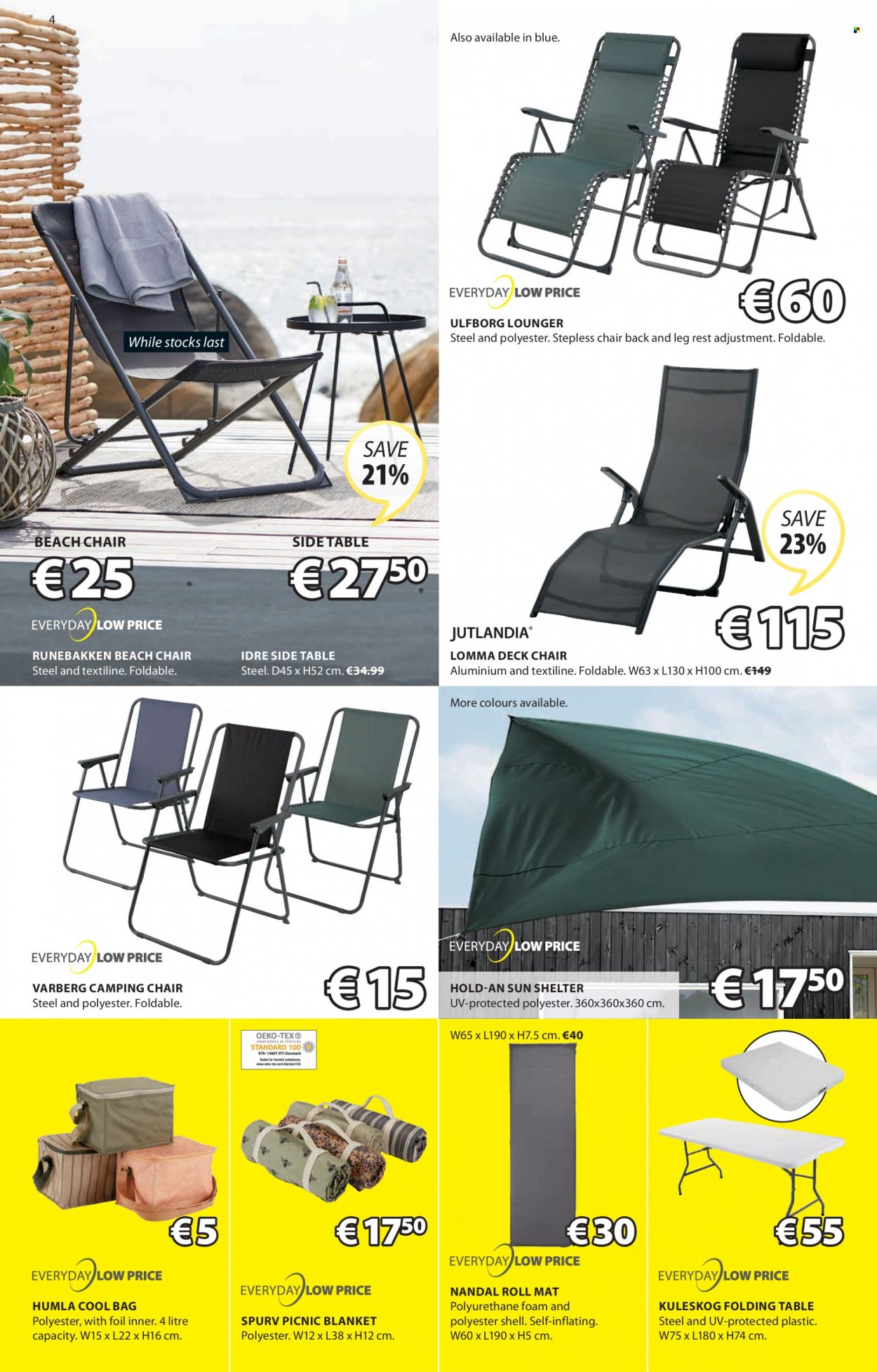 thumbnail - JYSK offer  - 26.05.2022 - 08.06.2022 - Sales products - table, chair, sidetable, folding table, beach chair, bag, blanket, picnic blanket, camping chair. Page 4.