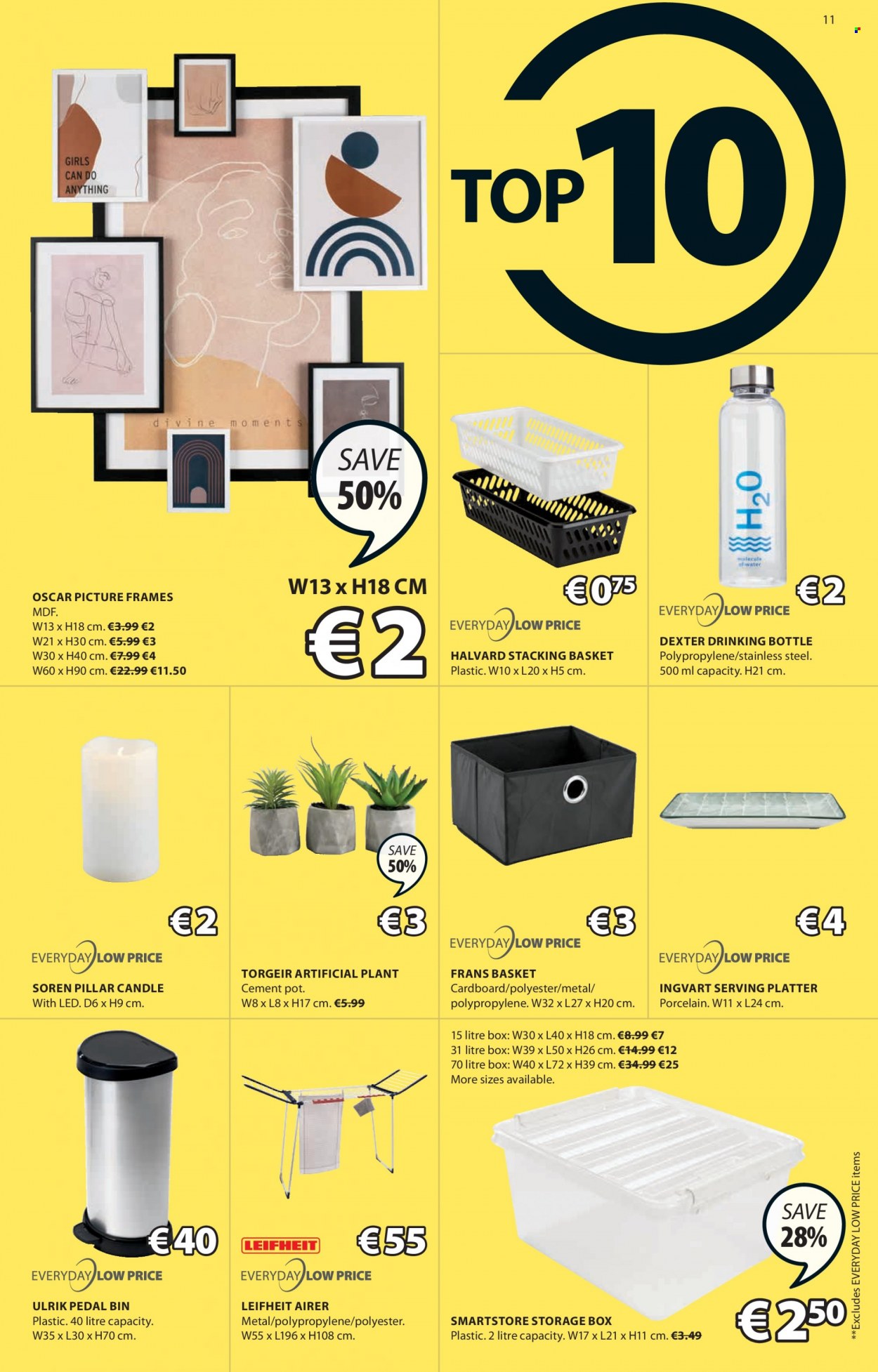 thumbnail - JYSK offer  - 26.05.2022 - 08.06.2022 - Sales products - storage box, picture frame, artificial plant, basket, bin, airer, pot, drink bottle, candle. Page 11.