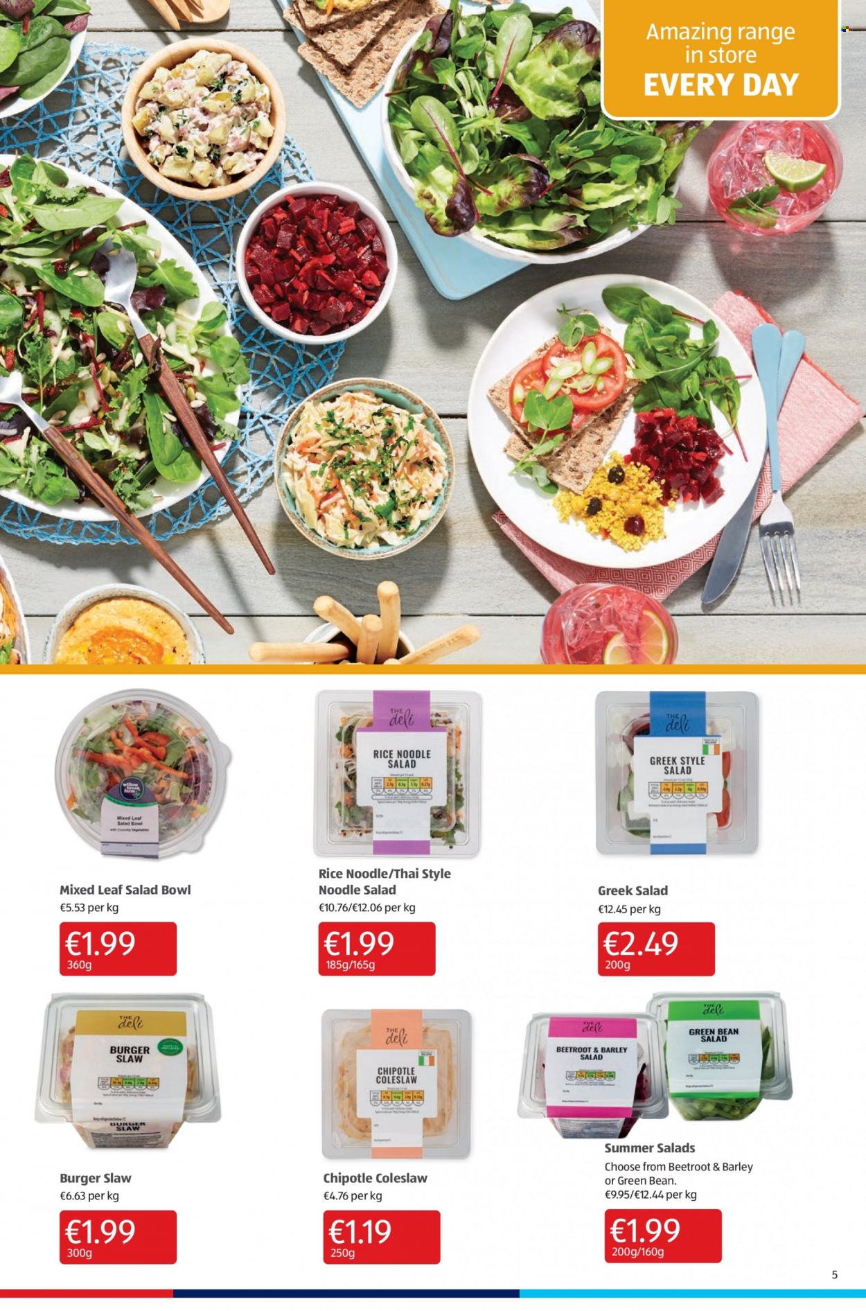thumbnail - Aldi offer  - 02.06.2022 - 08.06.2022 - Sales products - coleslaw, hamburger, noodles, rice, salad bowl, bowl. Page 5.