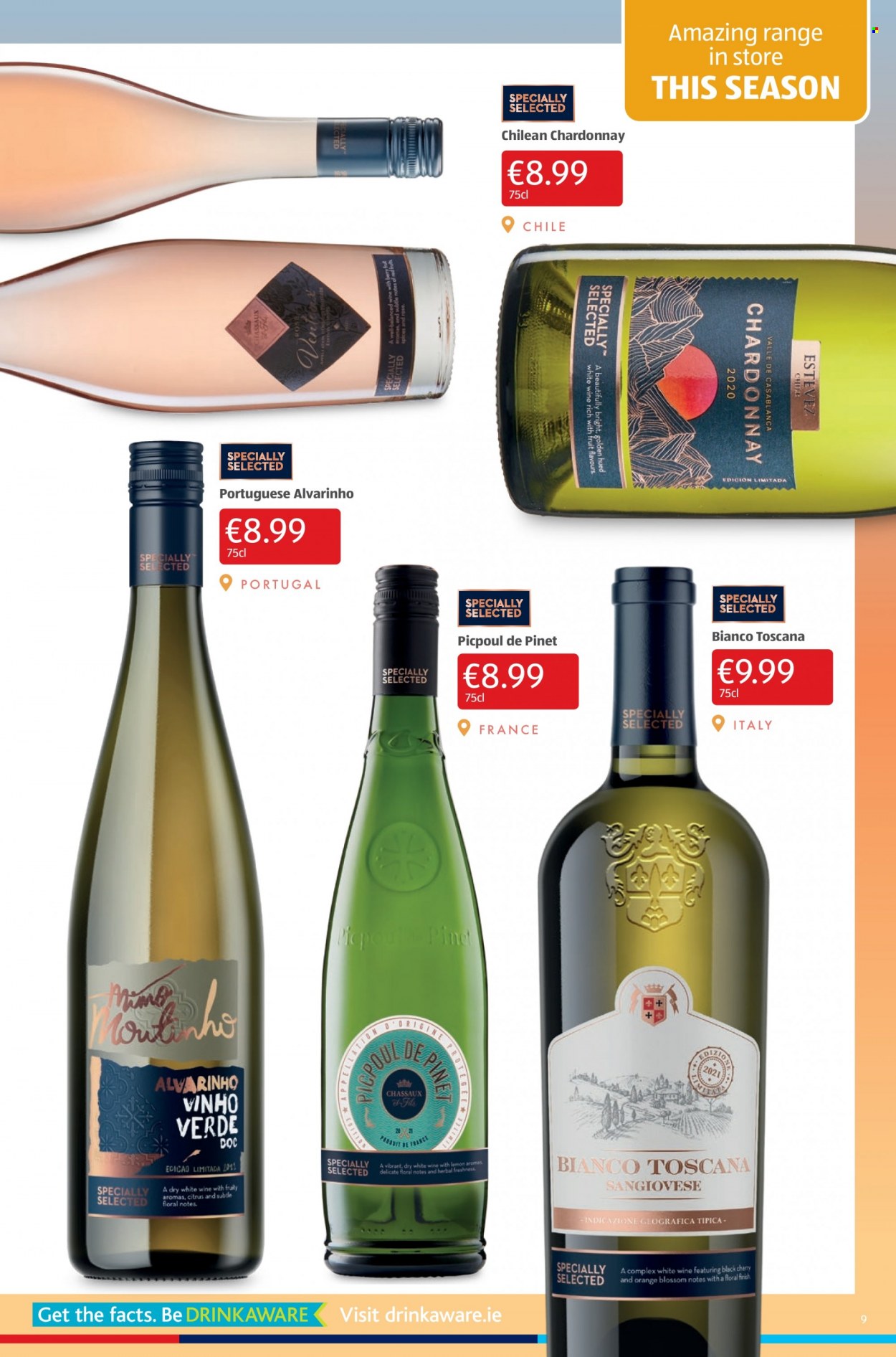 thumbnail - Aldi offer  - 02.06.2022 - 08.06.2022 - Sales products - cherries, oranges, Blossom, red wine, white wine, Chardonnay, wine. Page 9.