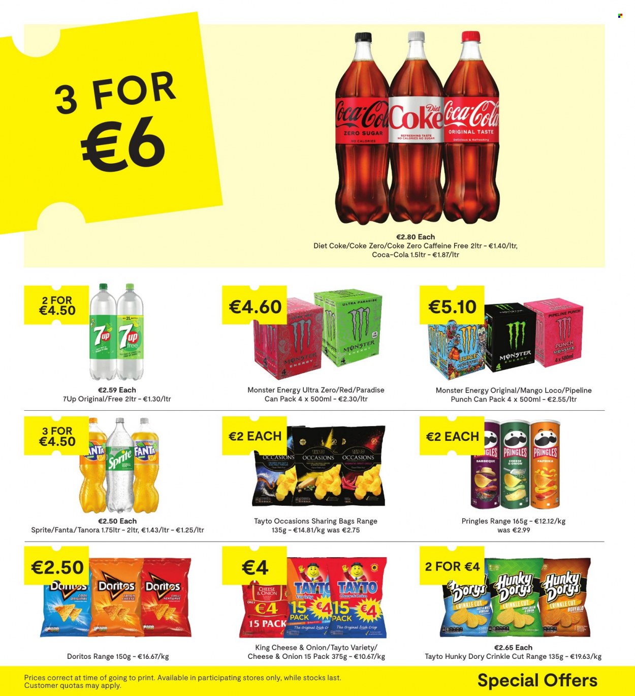 thumbnail - SuperValu offer  - 26.05.2022 - 08.06.2022 - Sales products - mango, Münster cheese, sour cream, Doritos, Pringles, Tayto, Coca-Cola, Sprite, juice, Fanta, Monster, Diet Coke, Coca-Cola zero, 7UP, Monster Energy, punch. Page 23.