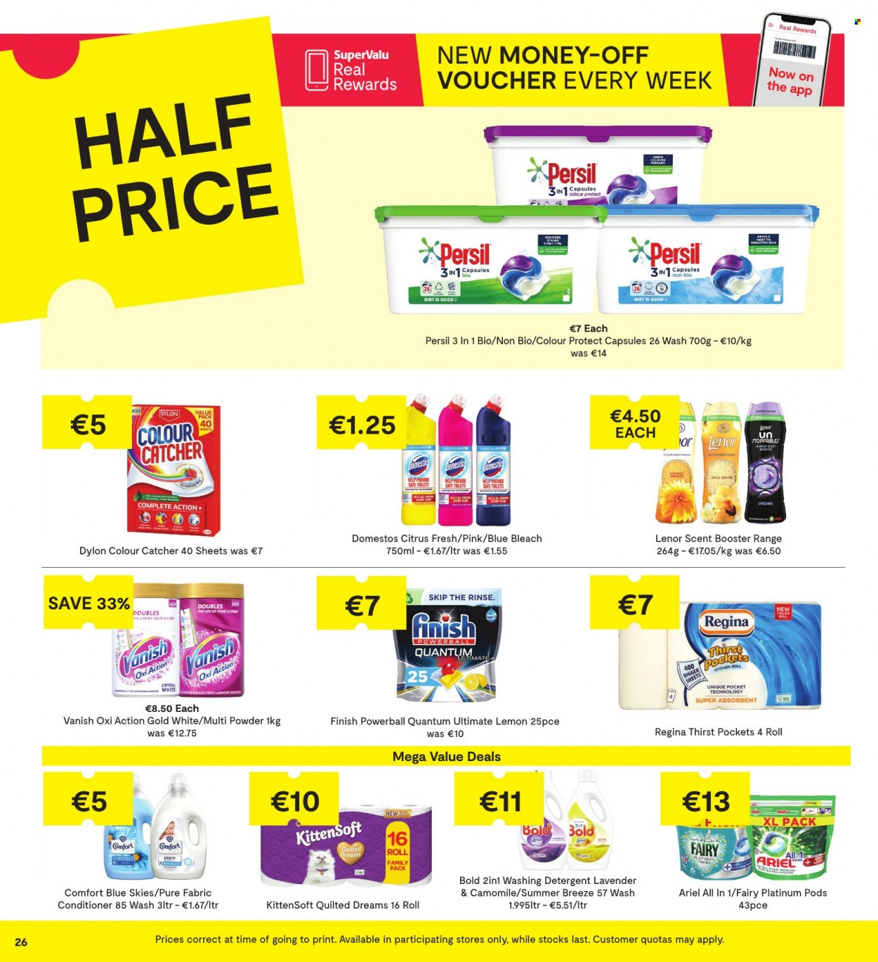 thumbnail - SuperValu offer  - 26.05.2022 - 08.06.2022 - Sales products - Boost, detergent, Domestos, bleach, Fairy, Vanish, Persil, Ariel, Lenor, Comfort softener, Finish Powerball. Page 26.