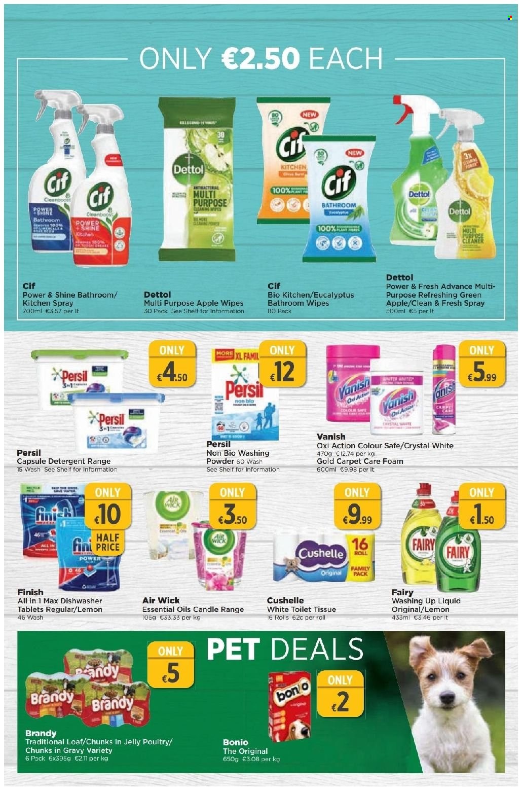 thumbnail - EUROSPAR offer  - 26.05.2022 - 15.06.2022 - Sales products - brandy, cleansing wipes, wipes, Dettol, toilet paper, Cushelle, detergent, cleaner, Fairy, Cif, Vanish, Persil, laundry powder, dishwashing liquid, dishwasher cleaner, dishwasher tablets, candle, Air Wick, essential oils. Page 15.
