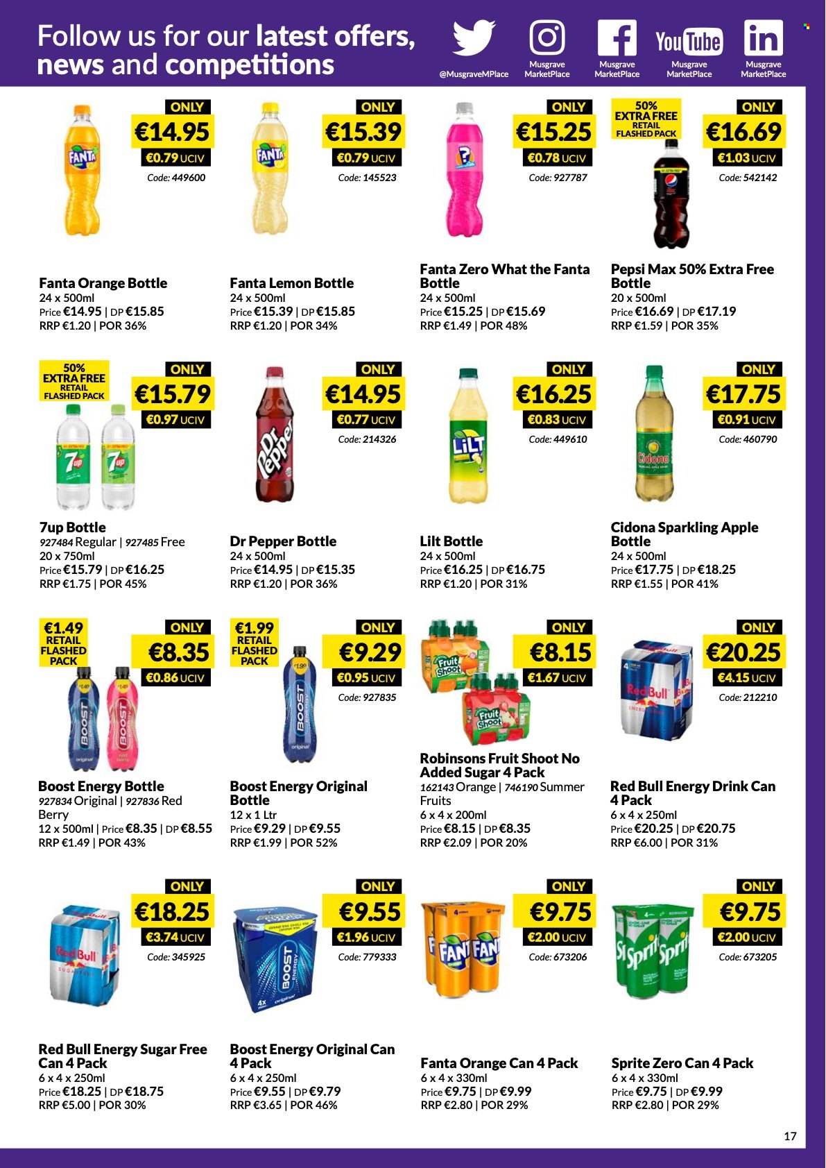 MUSGRAVE Market Place offer  - 5.6.2022 - 2.7.2022 - Sales products - orange, Sprite, Pepsi, Fanta, energy drink, Pepsi Max, Dr. Pepper, 7UP, Red Bull, Boost. Page 17.