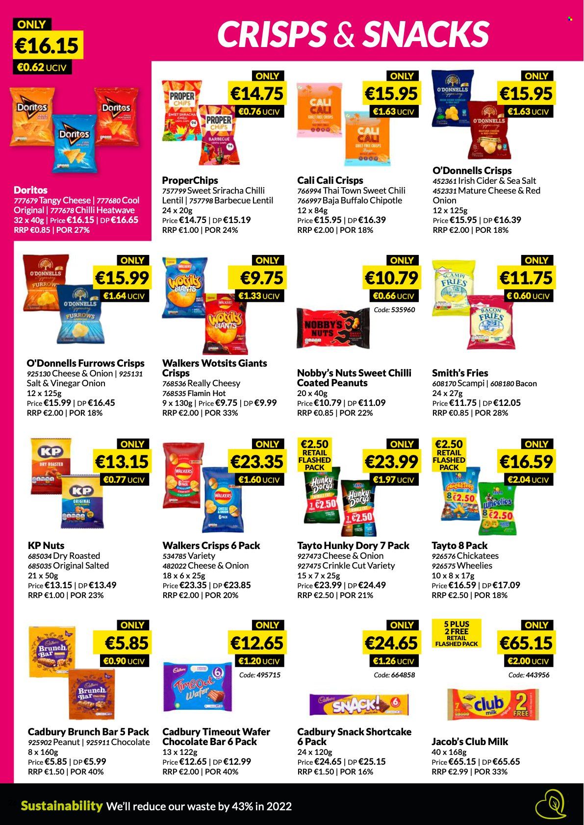 thumbnail - MUSGRAVE Market Place offer  - 05.06.2022 - 02.07.2022 - Sales products - bacon, potato fries, frozen chips, wafers, snack, club milk, Cadbury, chocolate bar, Doritos, chips, Smith's, Tayto, sriracha, cider, quilt. Page 26.