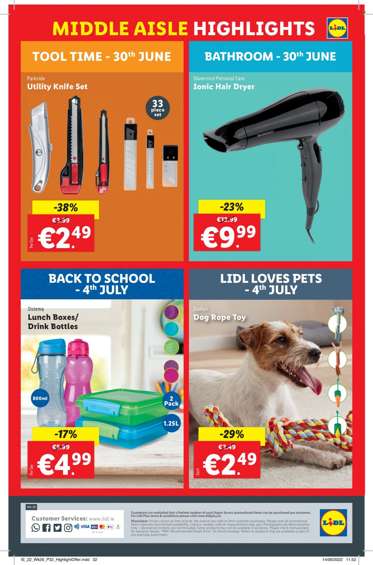 thumbnail - Lidl offer  - 30.06.2022 - 06.07.2022 - Sales products - SilverCrest, meal box, hair dryer, ionic hair dryer, toys, Parkside, utility knife. Page 32.