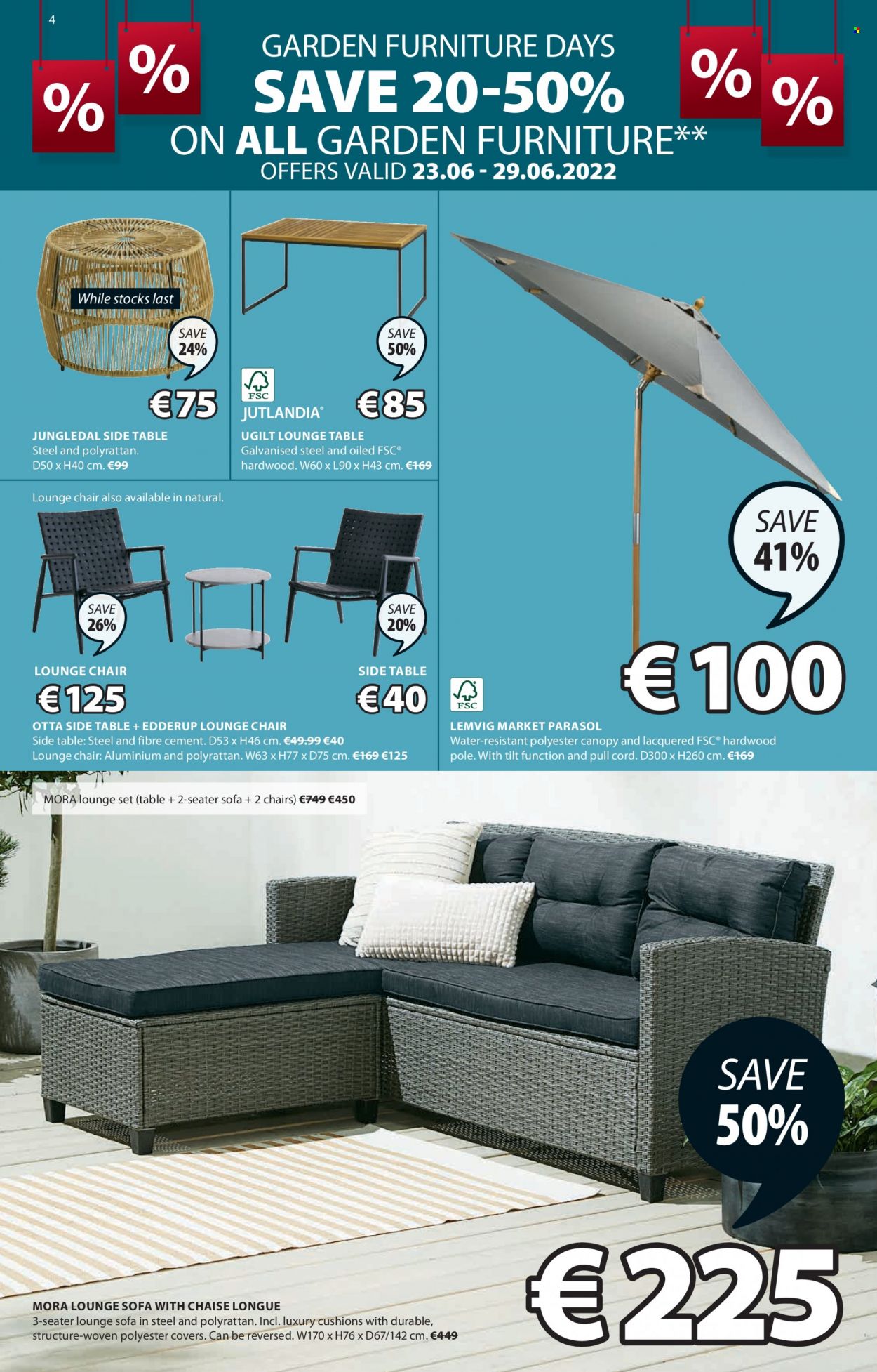 thumbnail - JYSK offer  - 23.06.2022 - 06.07.2022 - Sales products - table, chair, sofa, sofa with chaise longue, chaise longue, lounge, sidetable, garden furniture, cushion. Page 4.