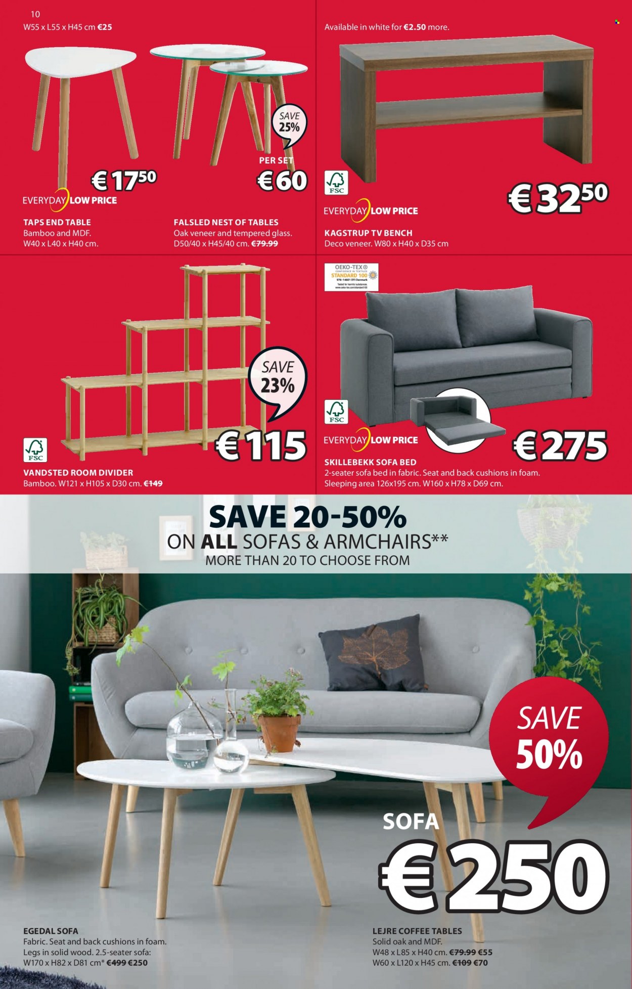 thumbnail - JYSK offer  - 23.06.2022 - 06.07.2022 - Sales products - bench, arm chair, sofa, sofa bed, coffee table, end table, tv bench, bed, cushion. Page 10.