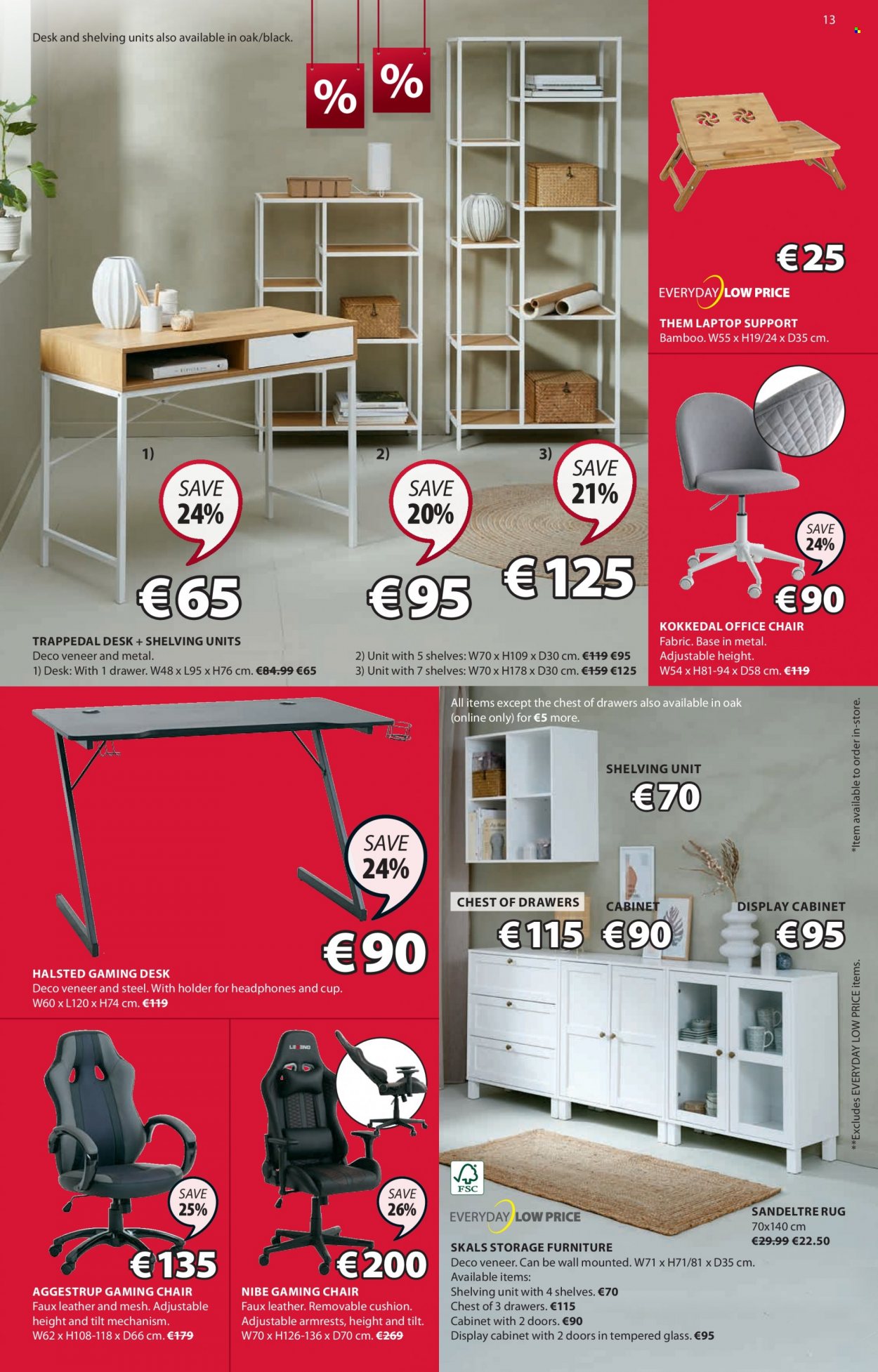 thumbnail - JYSK offer  - 23.06.2022 - 06.07.2022 - Sales products - cabinet, chair, chest of drawers, shelves, shelf unit, desk, gaming desk, office chair, cushion, cup, rug. Page 13.