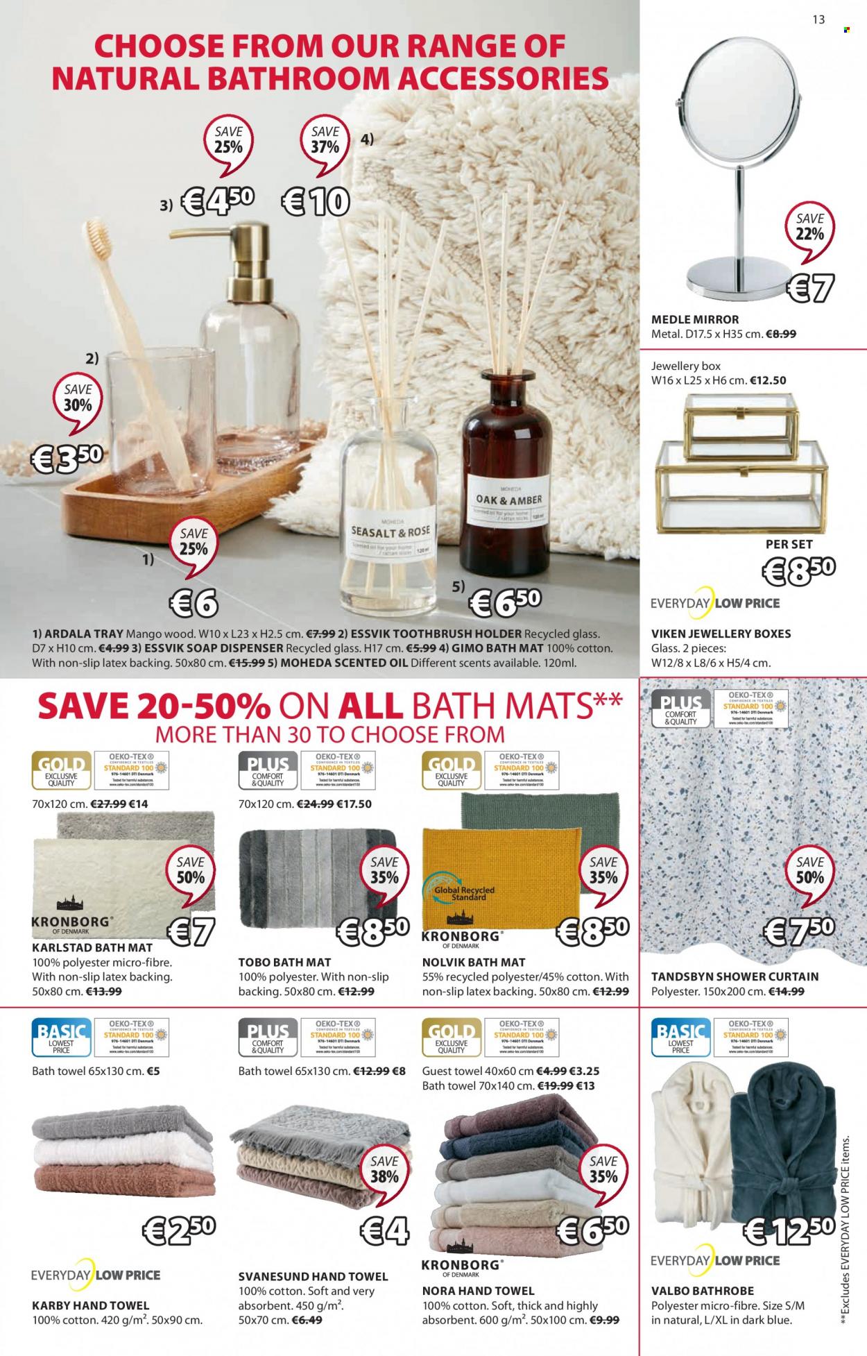 thumbnail - JYSK offer  - 30.06.2022 - 13.07.2022 - Sales products - mirror, holder, shower curtain, soap dispenser, toothbrush holder, dispenser, tray, scented oil, curtain, bath mat, bath towel, towel, hand towel. Page 13.