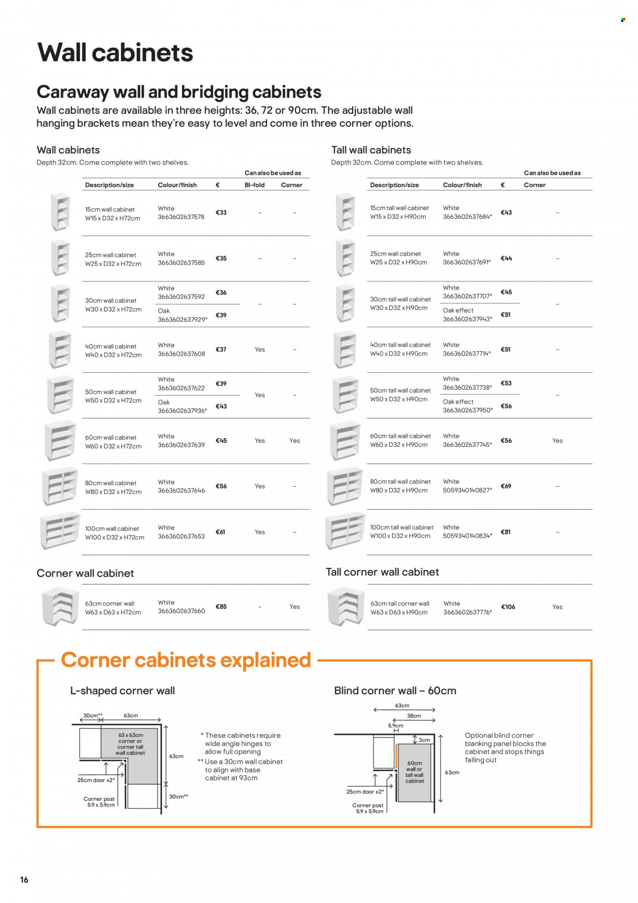 thumbnail - B&Q offer  - Sales products - cabinet, corner cabinet, wall cabinet, shelves. Page 16.