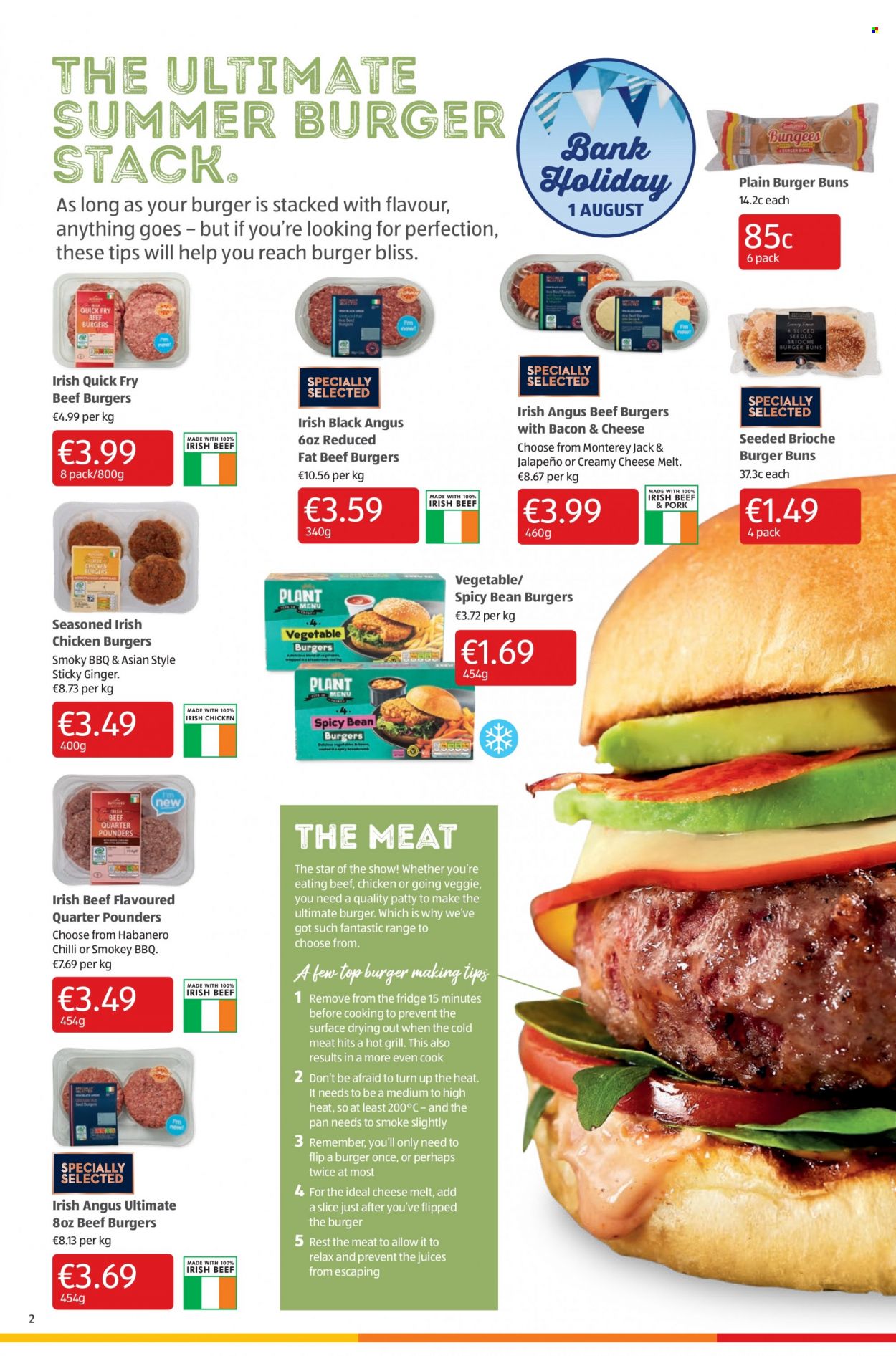 thumbnail - Aldi offer  - 04.08.2022 - 10.08.2022 - Sales products - buns, burger buns, brioche, ginger, beef burger, Monterey Jack cheese, juice, beef meat, pan. Page 2.