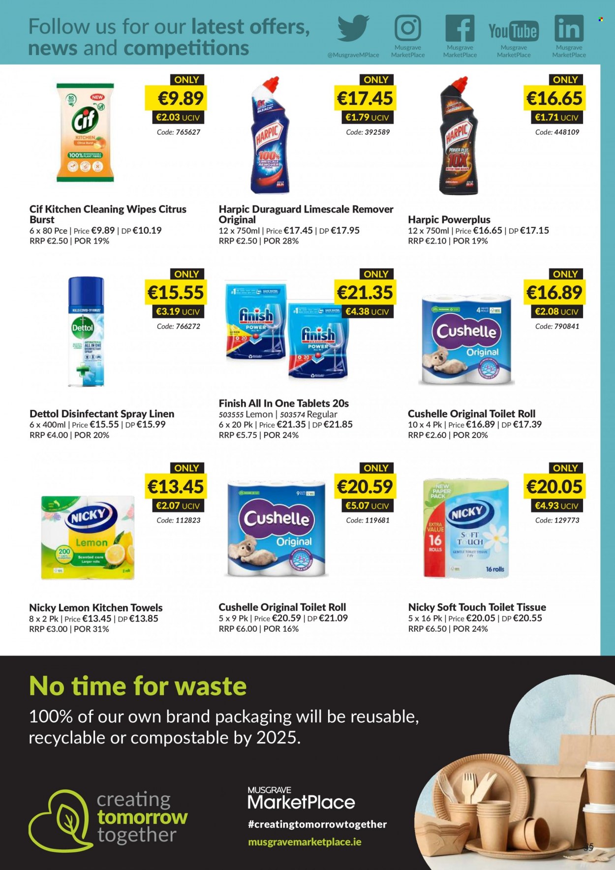 thumbnail - MUSGRAVE Market Place offer  - 31.07.2022 - 27.08.2022 - Sales products - cleansing wipes, wipes, Dettol, toilet paper, kitchen towels, Cushelle, desinfection, Harpic, Cif, antibacterial spray, linens. Page 35.