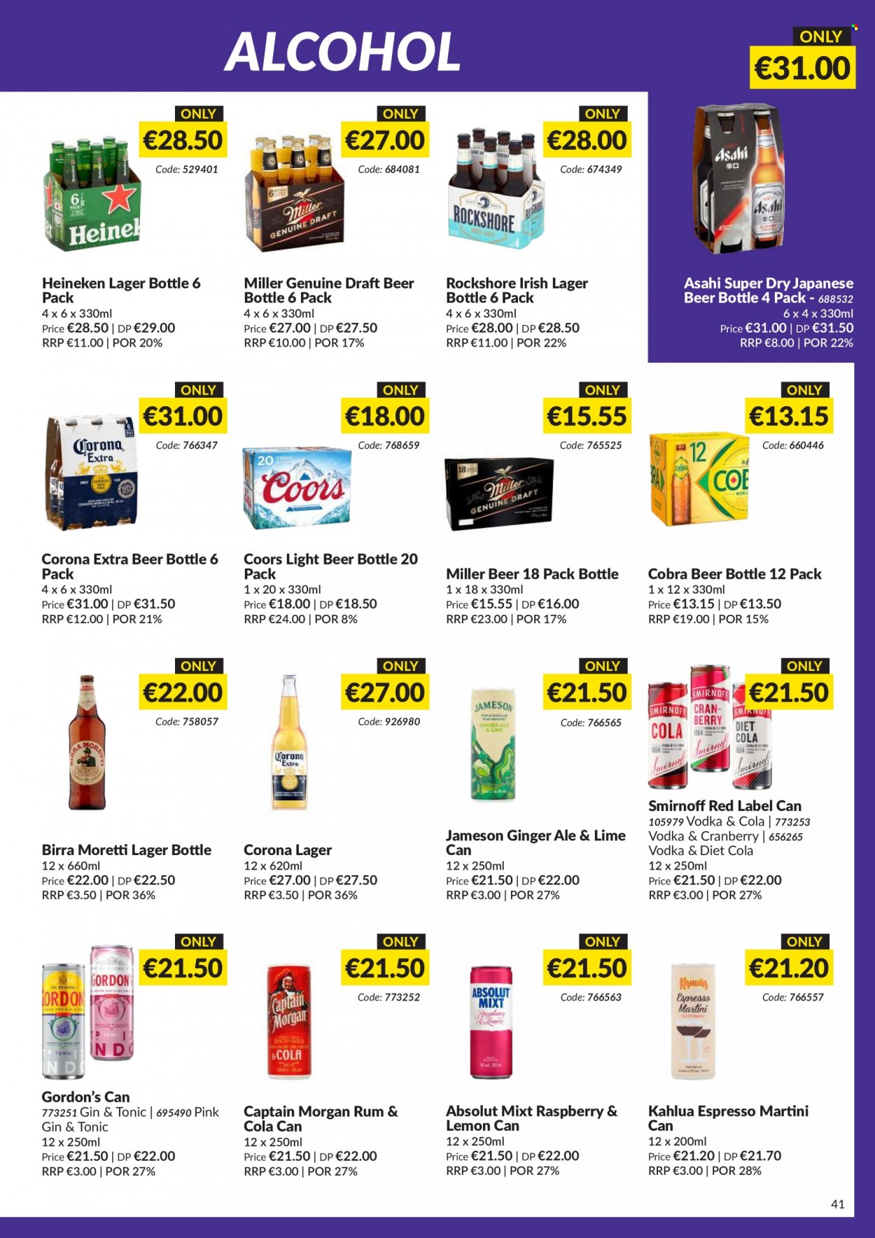 thumbnail - MUSGRAVE Market Place offer  - 31.07.2022 - 27.08.2022 - Sales products - ginger ale, Kahlúa, alcohol, Captain Morgan, rum, Smirnoff, vodka, Jameson, Gordon's, Absolut, Martini, gin & tonic, beer, Corona Extra, Heineken, Miller, Lager, Rockshore, Coors. Page 41.