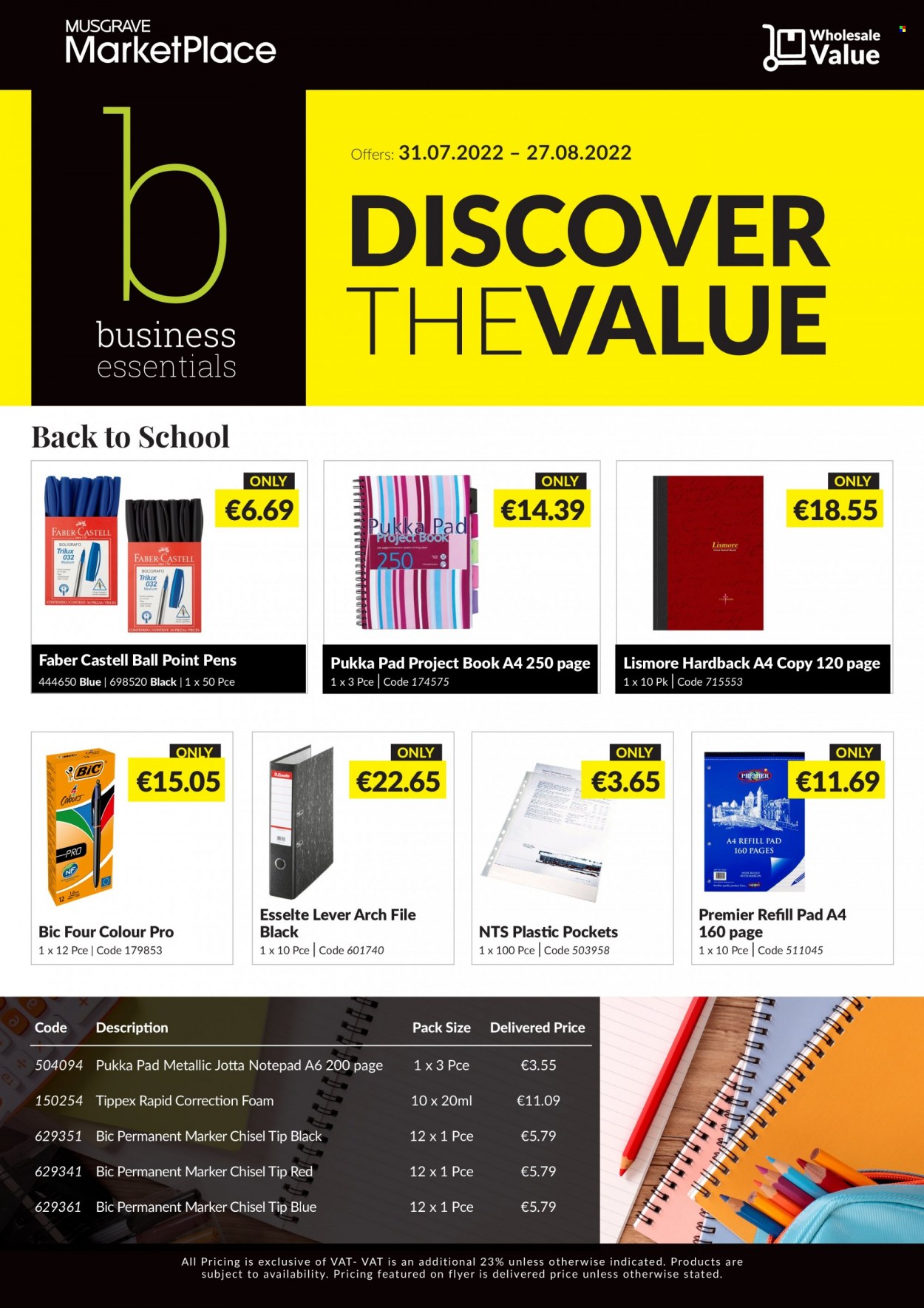 thumbnail - MUSGRAVE Market Place offer  - 31.07.2022 - 27.08.2022 - Sales products - BIC, lever arch, marker, book. Page 1.