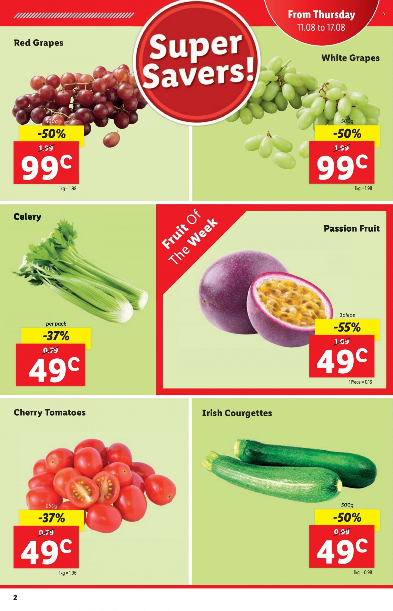 Lidl offer  - 11.08.2022 - 17.08.2022 - Sales products - celery, tomatoes, grapes, cherries. Page 2.