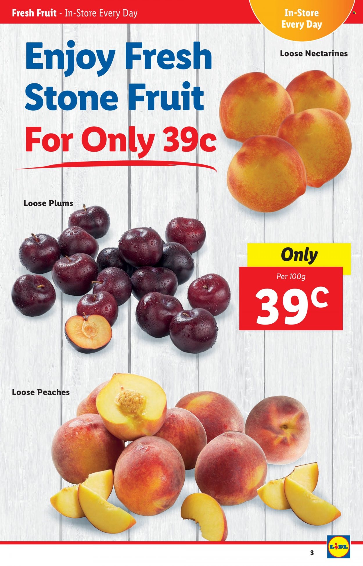Lidl offer  - 11.08.2022 - 17.08.2022 - Sales products - nectarines, plums, peaches. Page 3.
