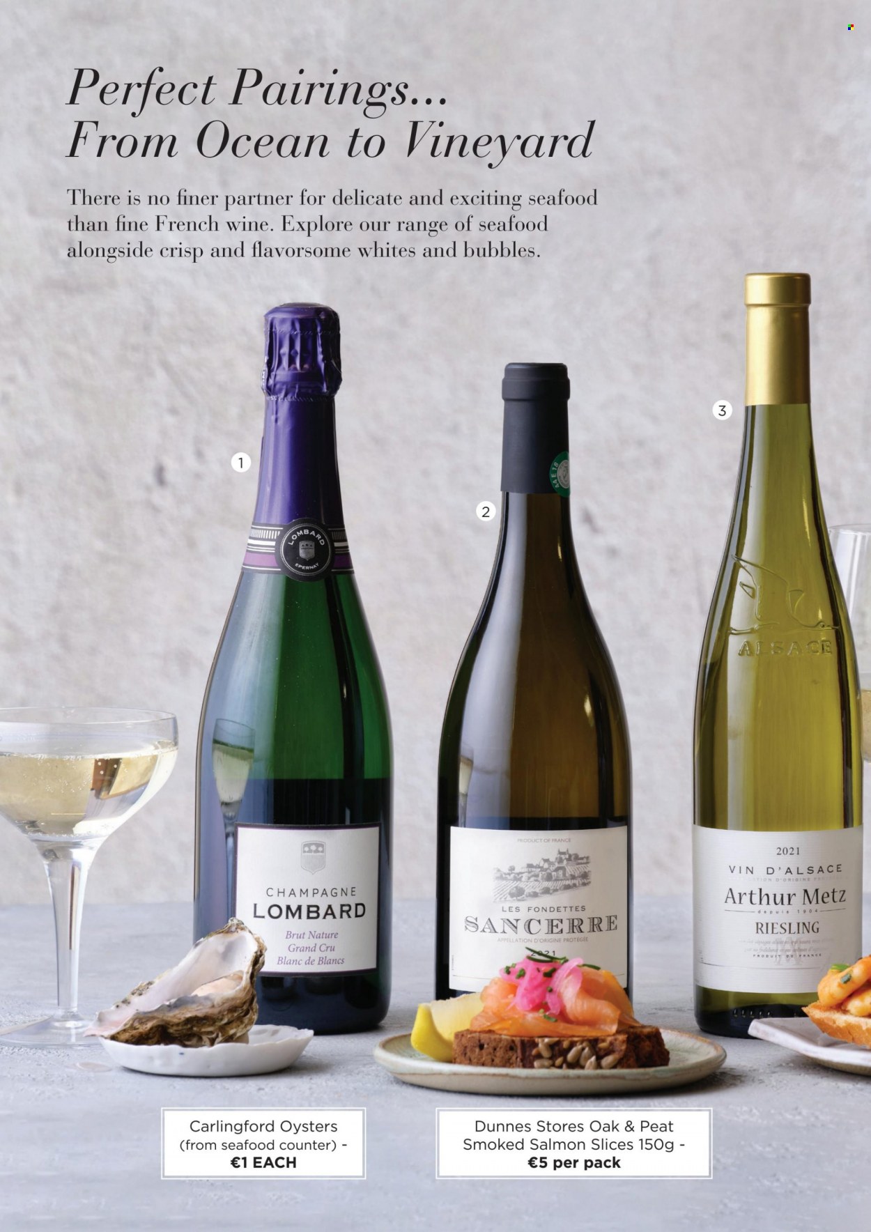 thumbnail - Dunnes Stores offer  - 01.09.2022 - 10.10.2022 - Sales products - salmon, smoked salmon, oysters, seafood, Riesling, white wine, champagne, wine. Page 12.