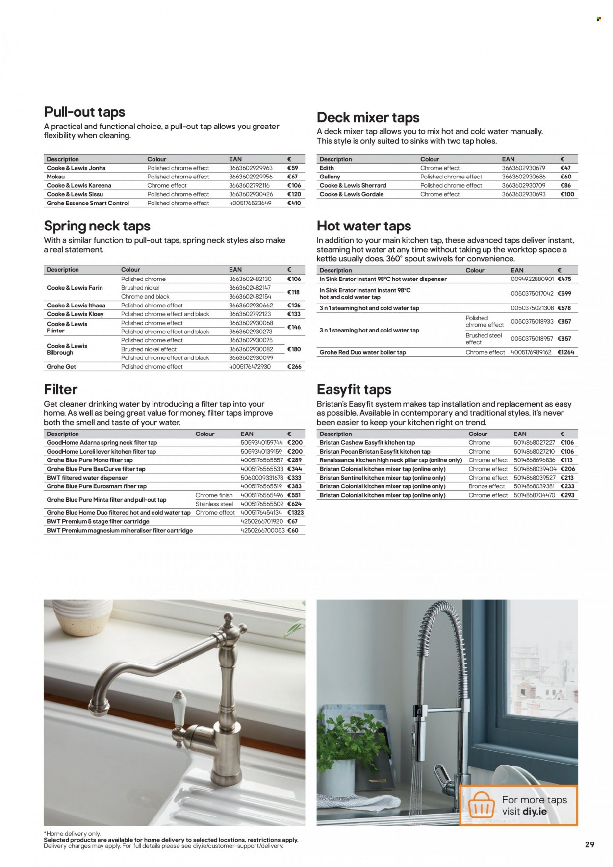 thumbnail - B&Q offer  - Sales products - sink, Grohe, kitchen tap, kitchen mixer, dispenser, mixer tap. Page 29.