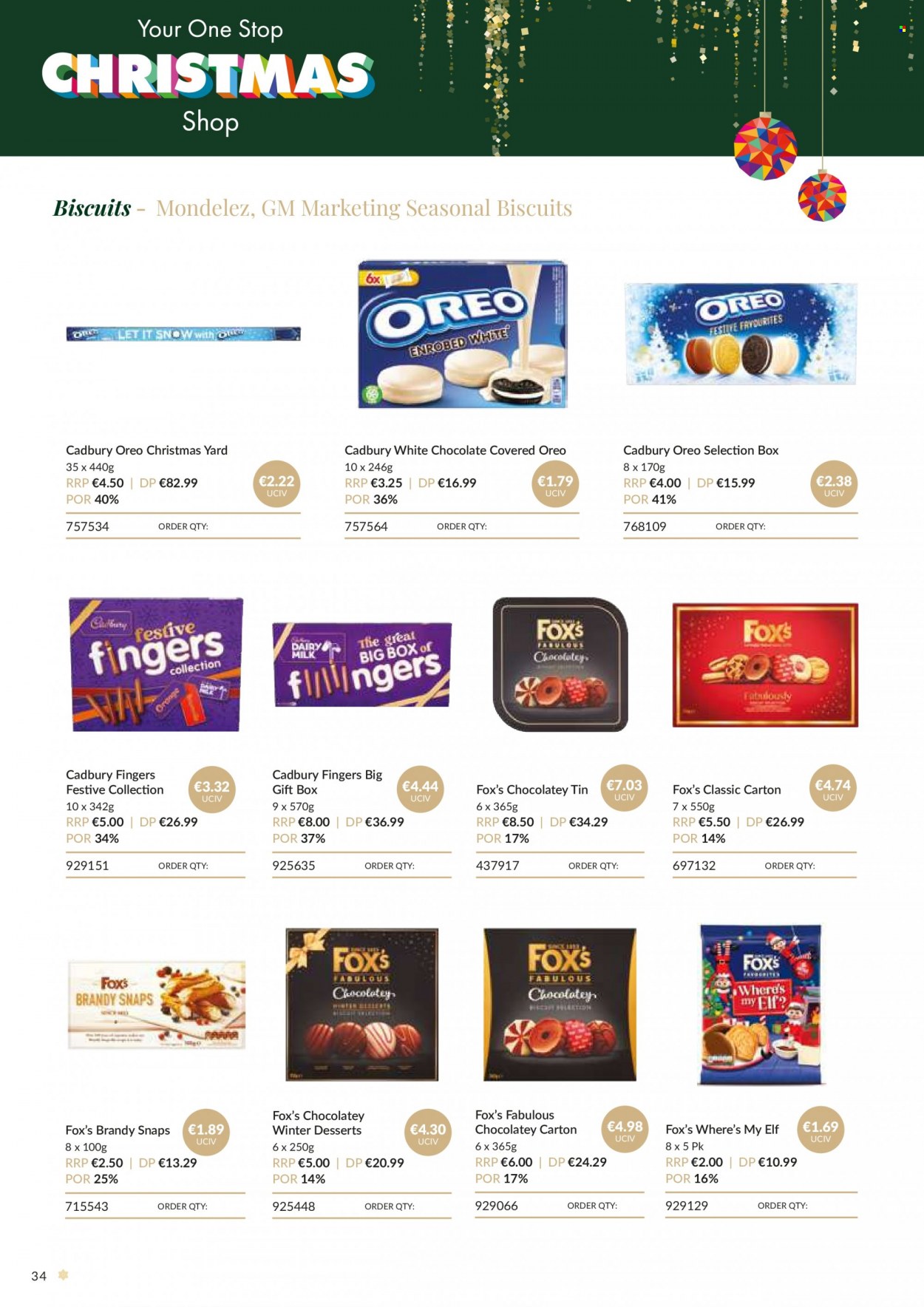 thumbnail - MUSGRAVE Market Place offer  - Sales products - brandy snaps, Oreo, white chocolate, biscuit, Cadbury, brandy, Yard, gift box. Page 34.