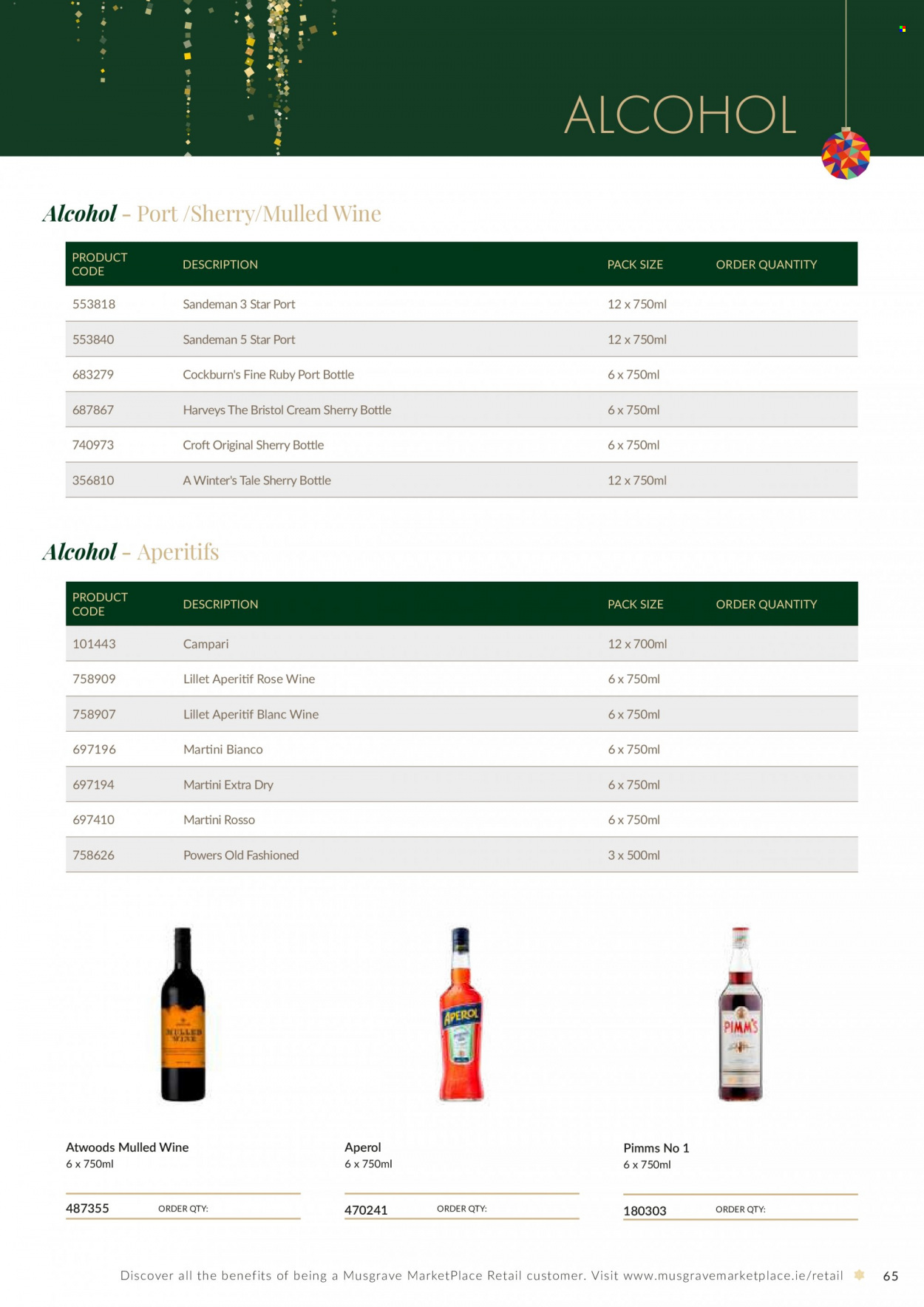 thumbnail - MUSGRAVE Market Place offer  - Sales products - wine, alcohol, rosé wine, sherry, Aperol, Martini, aperitif. Page 65.