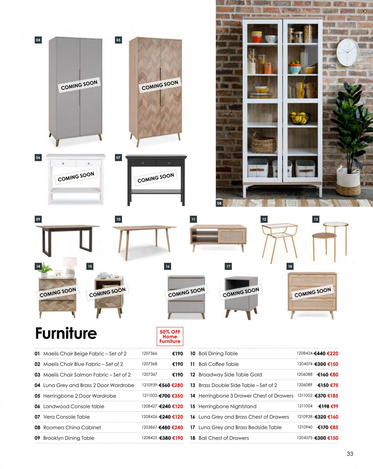 thumbnail - Woodie's offer  - Sales products - cabinet, dining table, table, chair, coffee table, sidetable, chest of drawers, wardrobe, bedside table, nightstand. Page 33.