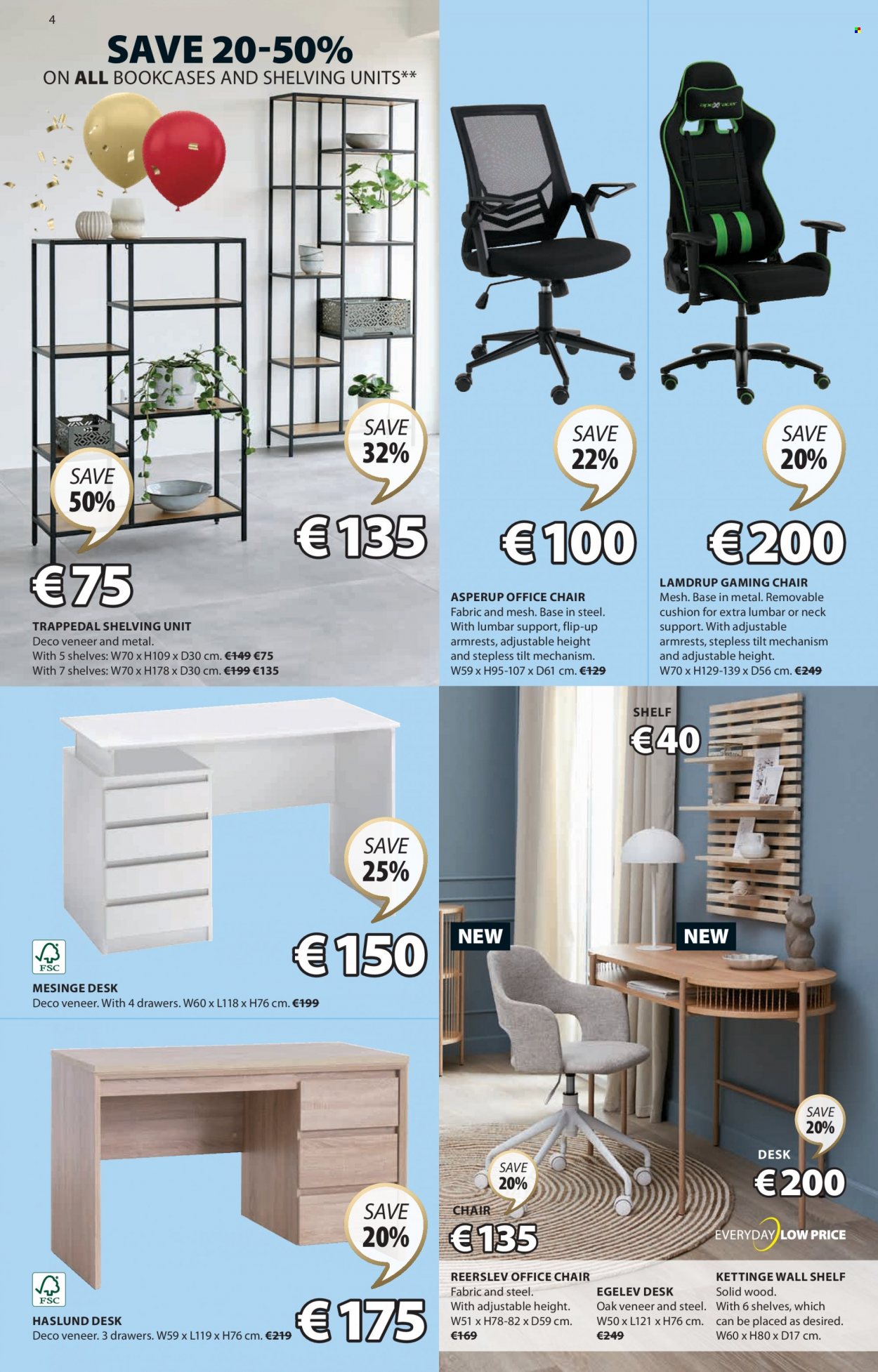 thumbnail - JYSK offer  - 22.09.2022 - 05.10.2022 - Sales products - chair, shelf unit, wall shelf, desk, office chair, cushion. Page 4.