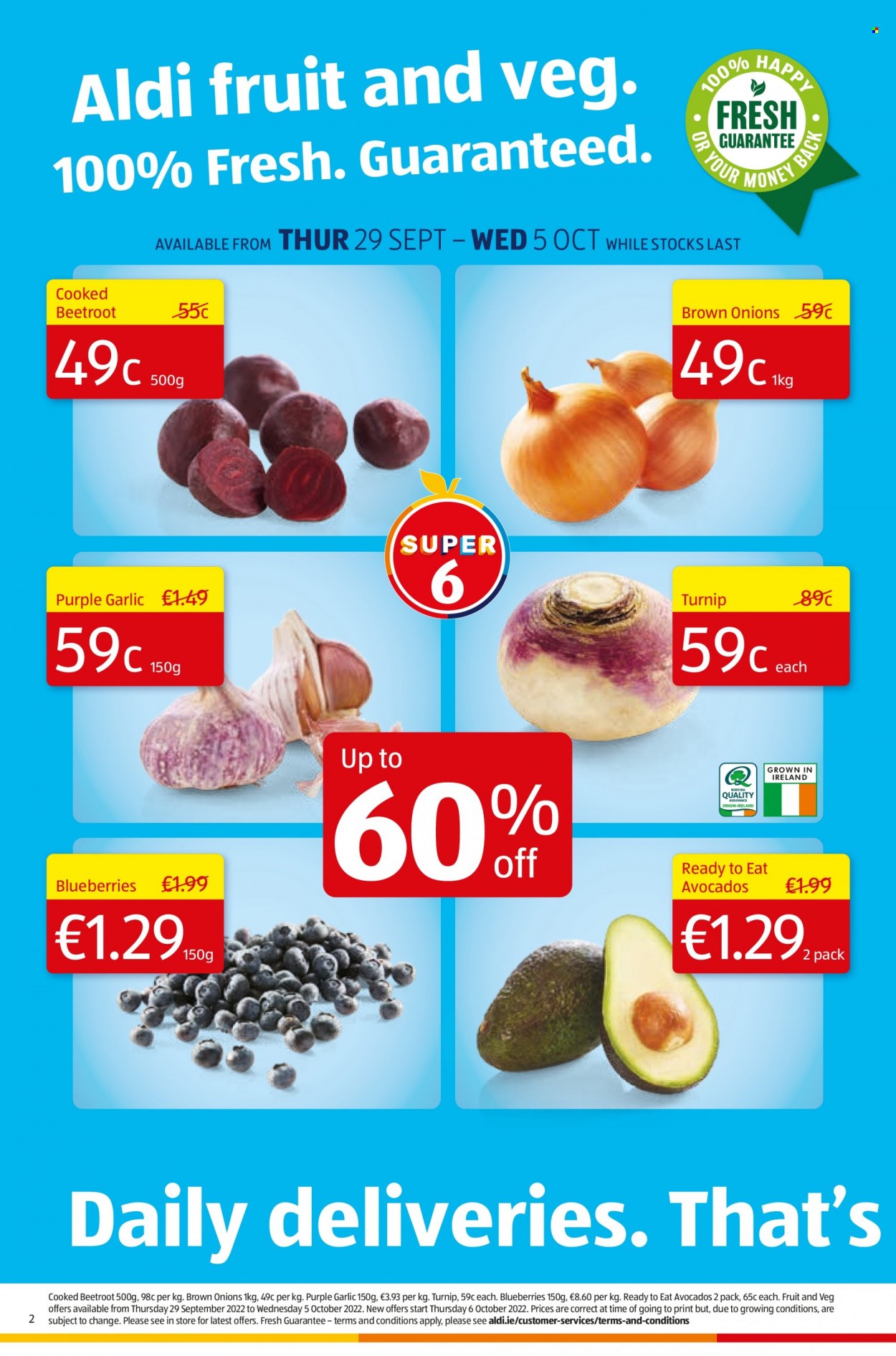 thumbnail - Aldi offer  - 29.09.2022 - 05.10.2022 - Sales products - garlic, onion, beetroot, avocado, blueberries. Page 2.