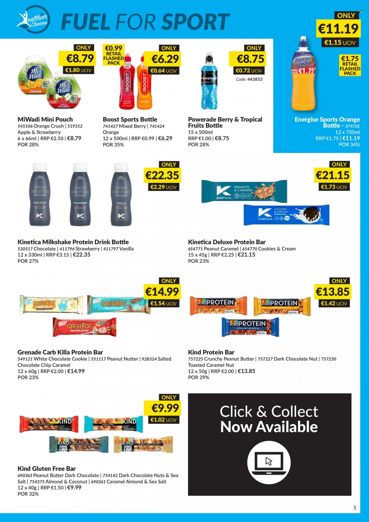 thumbnail - MUSGRAVE Market Place offer  - 25.09.2022 - 22.10.2022 - Sales products - oranges, protein drink, milkshake, cookies, dark chocolate, protein bar, caramel, peanut butter, Powerade, Boost, drink bottle, travel bottle. Page 5.