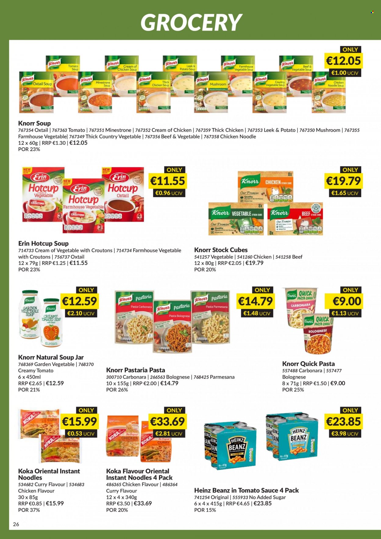 thumbnail - MUSGRAVE Market Place offer  - 25.09.2022 - 22.10.2022 - Sales products - mushrooms, leek, soup, pasta, instant noodles, Knorr, noodles, Heinz, beef meat, oxtail, jar. Page 26.