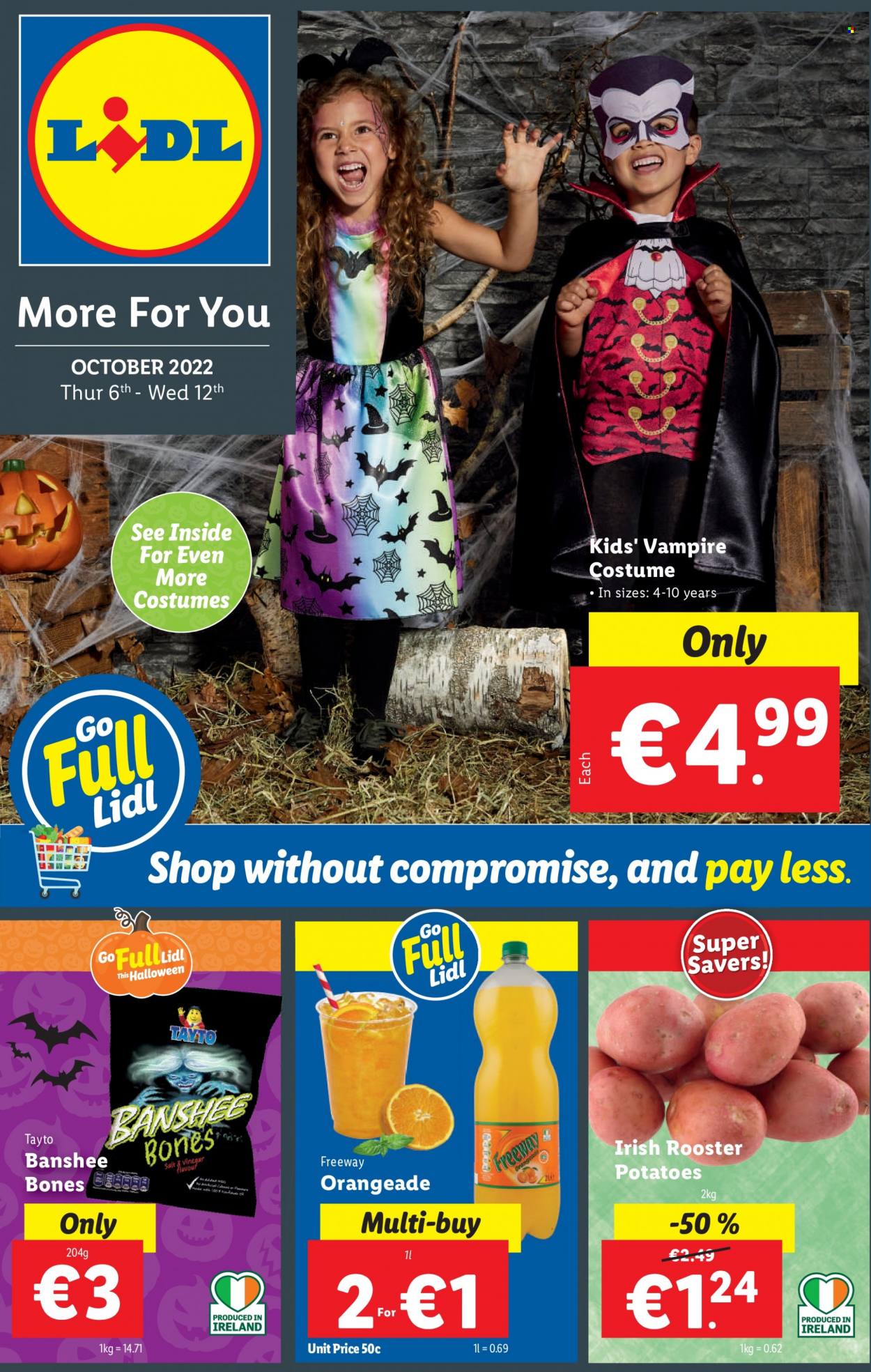 thumbnail - Lidl offer  - 06.10.2022 - 12.10.2022 - Sales products - Halloween, potatoes, Tayto, vinegar, costume. Page 1.