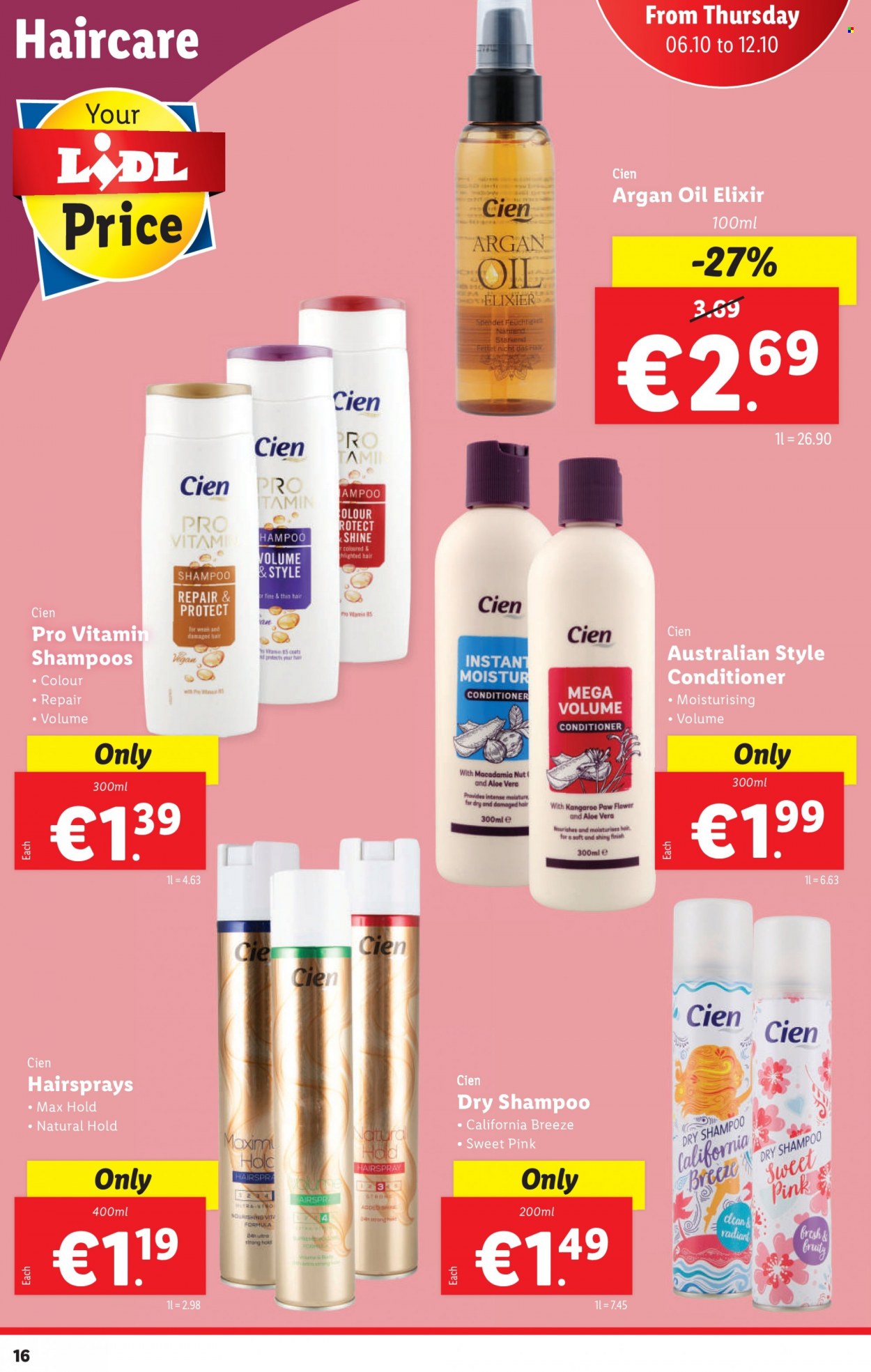 thumbnail - Lidl offer  - 06.10.2022 - 12.10.2022 - Sales products - shampoo, conditioner, coat, argan oil. Page 16.