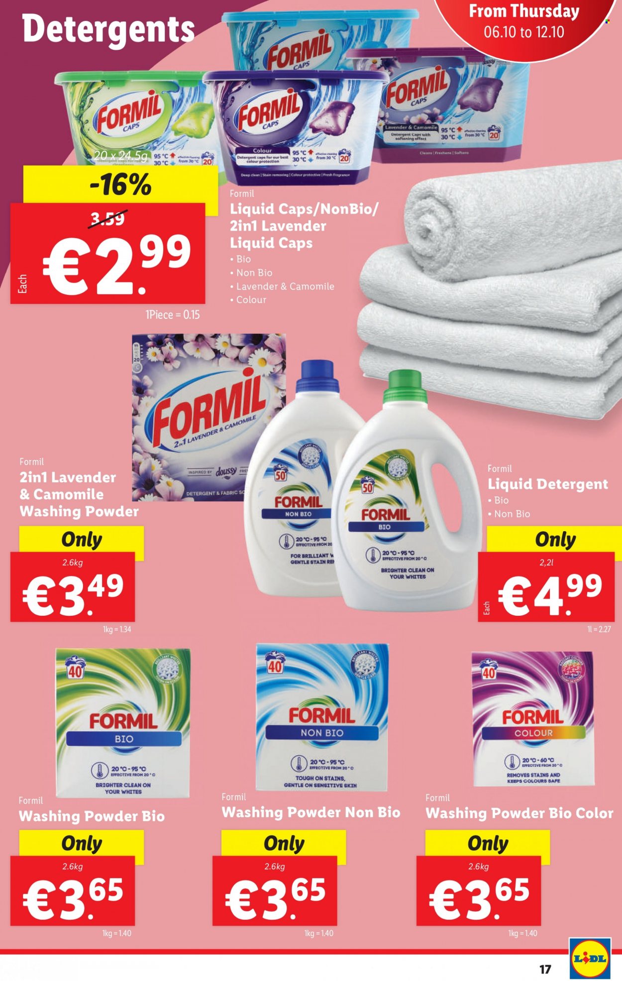 thumbnail - Lidl offer  - 06.10.2022 - 12.10.2022 - Sales products - detergent, liquid detergent, laundry powder, fragrance, cap. Page 17.