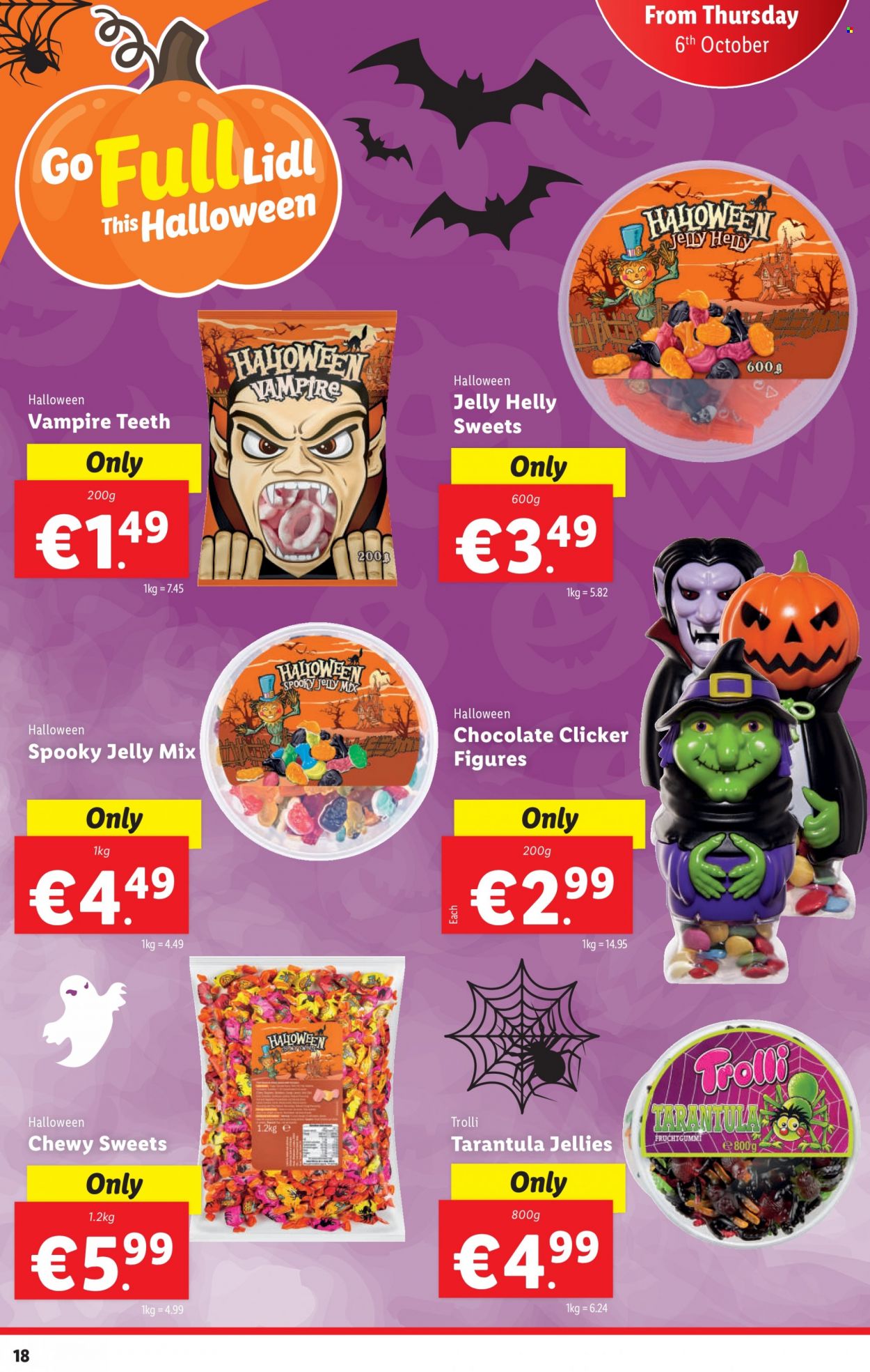 thumbnail - Lidl offer  - 06.10.2022 - 12.10.2022 - Sales products - Halloween, chocolate, Trolli, jelly, chewing gum. Page 18.