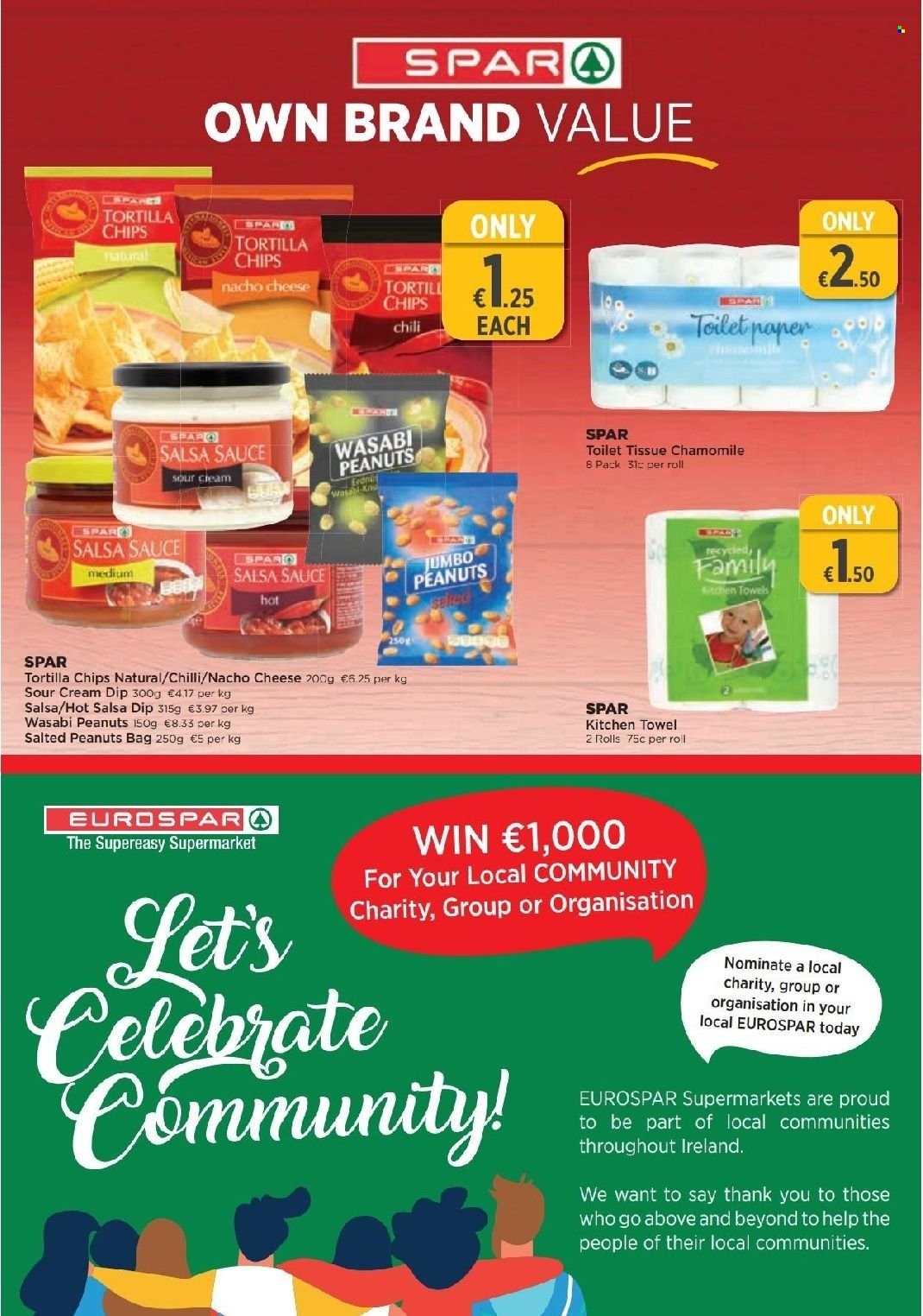 thumbnail - EUROSPAR offer  - 29.09.2022 - 19.10.2022 - Sales products - sauce, cheese, sour cream, dip, tortilla chips, chips, wasabi, salsa, peanuts, toilet paper, kitchen towels, bag. Page 6.