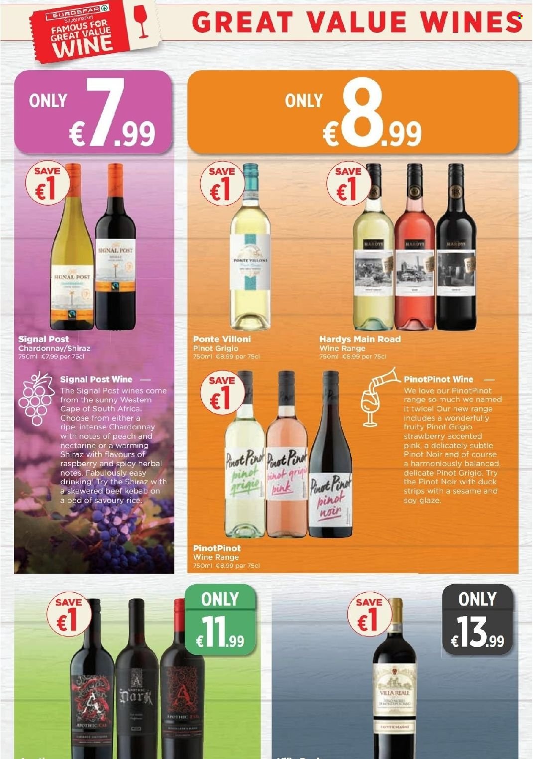 thumbnail - EUROSPAR offer  - 29.09.2022 - 19.10.2022 - Sales products - nectarines, strips, rice, white wine, Chardonnay, Villa Reale, Shiraz, Pinot Grigio, Signal, pin. Page 14.