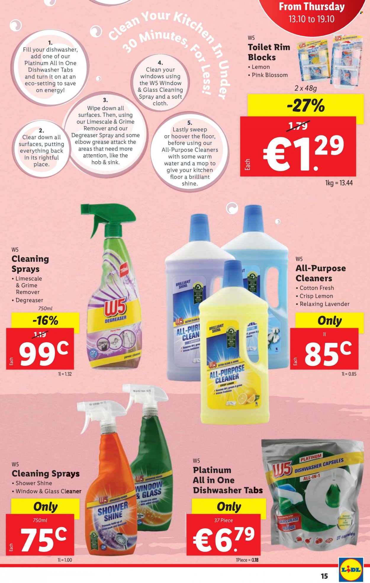 thumbnail - Lidl offer  - 13.10.2022 - 19.10.2022 - Sales products - Blossom, mop, dishwasher, hob, degreaser. Page 15.