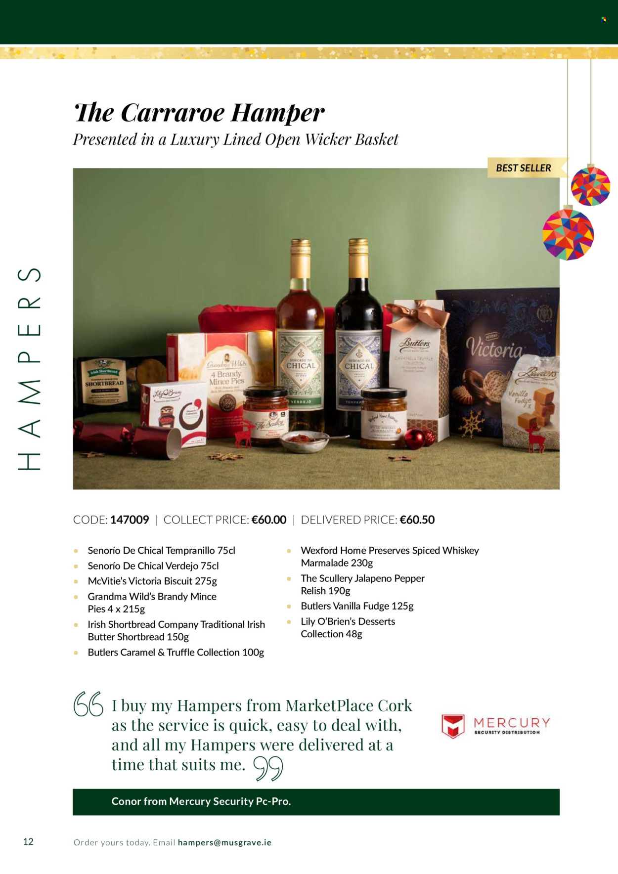 thumbnail - MUSGRAVE Market Place offer  - 19.08.2022 - 31.12.2022 - Sales products - jalapeño, hamper, irish butter, fudge, truffles, biscuit, Victoria Sponge, pepper, Tempranillo, brandy, whiskey, whisky, basket. Page 12.
