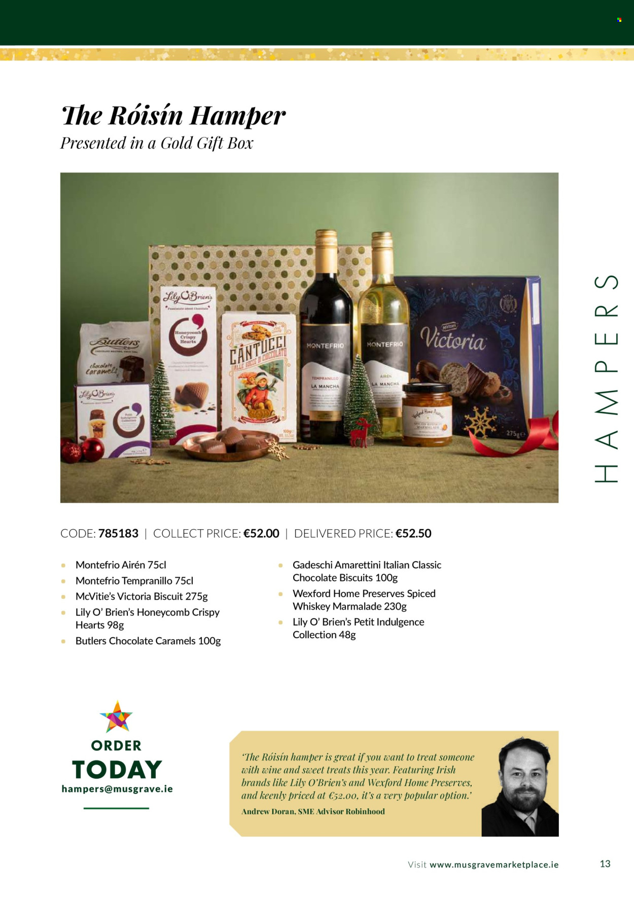 thumbnail - MUSGRAVE Market Place offer  - 19.08.2022 - 31.12.2022 - Sales products - hamper, chocolate, biscuit, Victoria Sponge, wine, Tempranillo, whiskey, whisky, gift box. Page 13.